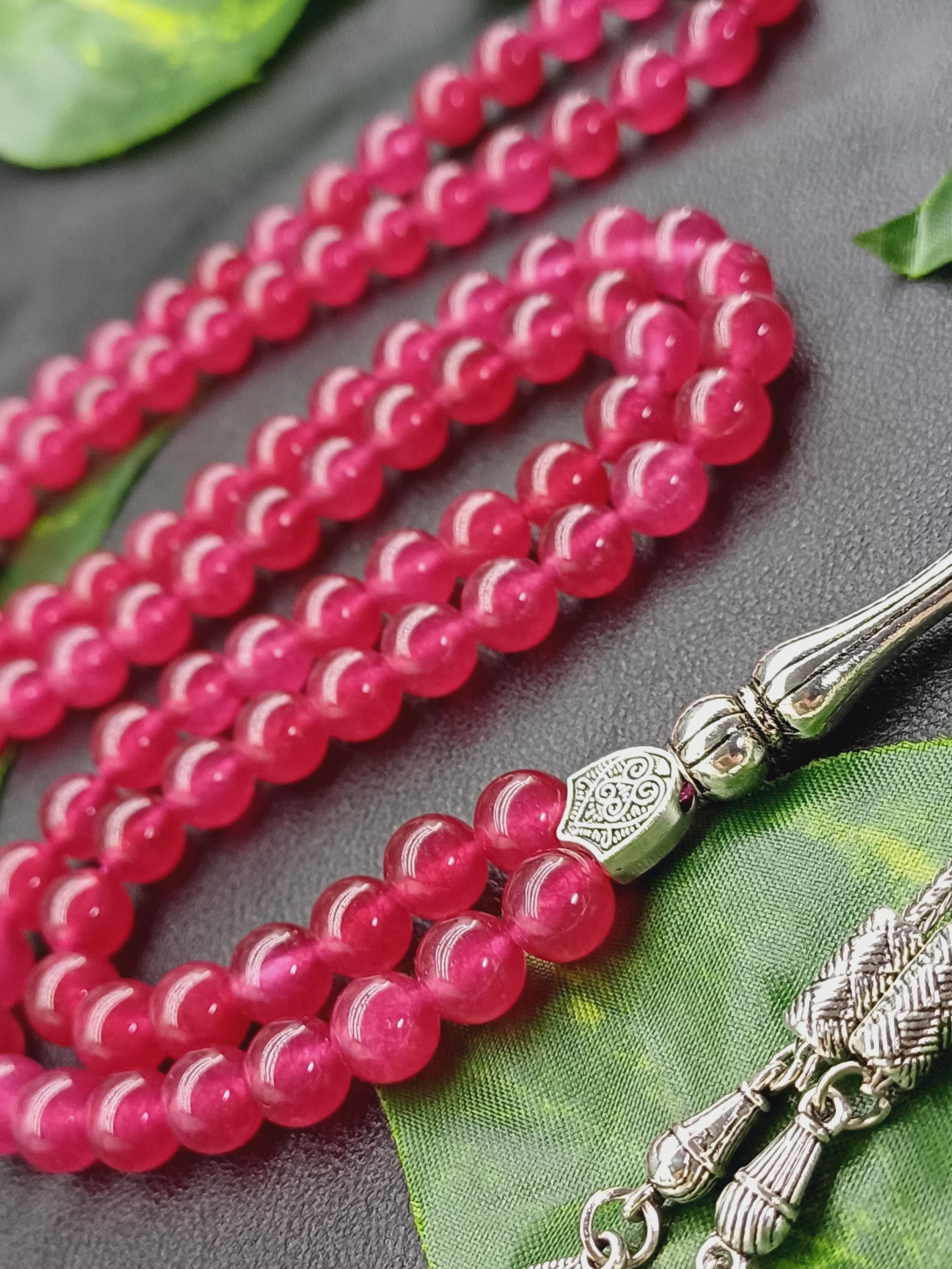 Pink Jade Tasbih: 99-Bead Muslim Prayer Beads, Ramadan Gift