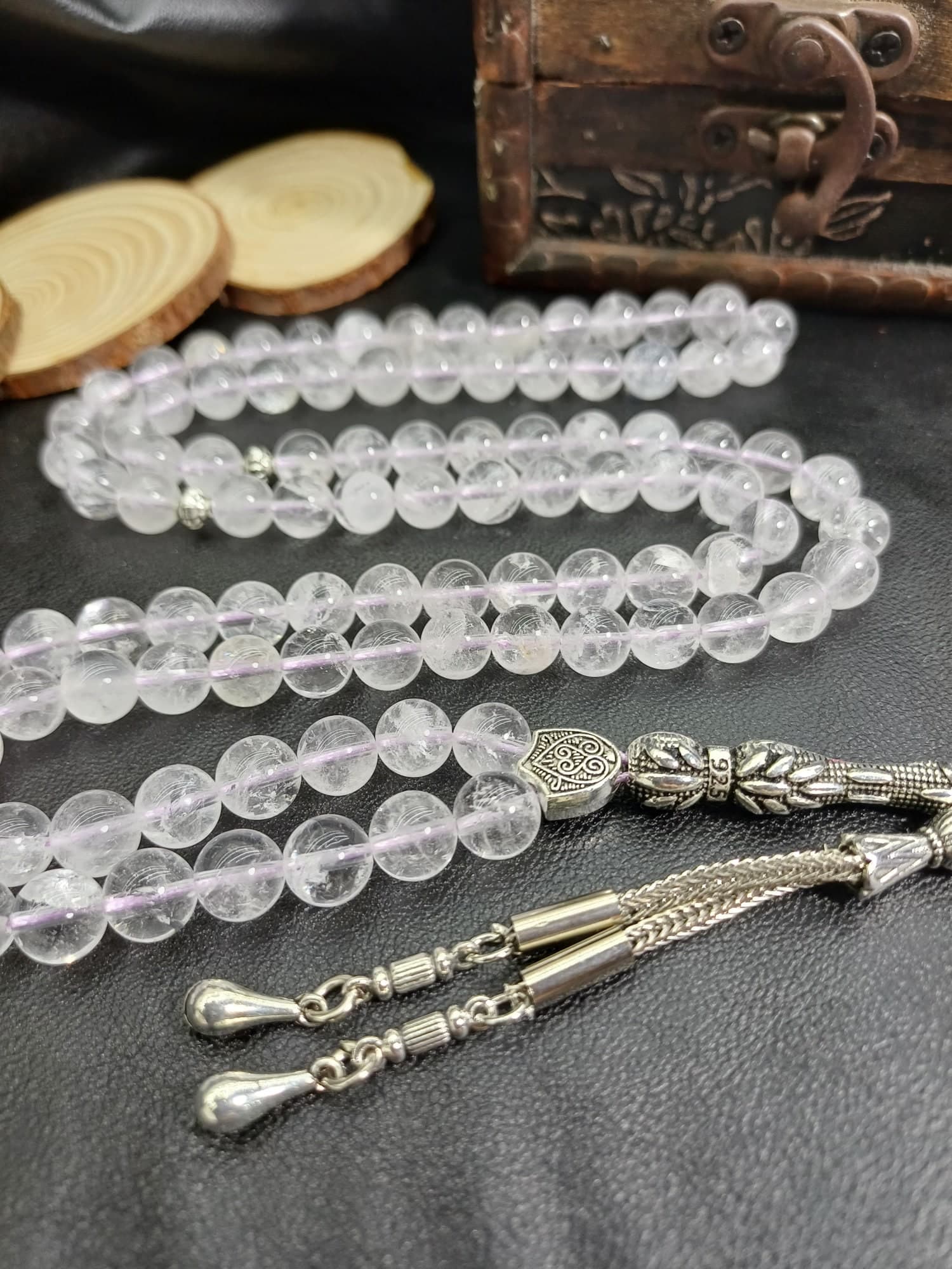Crystal Quartz Tasbih: 99-Bead Islamic Prayer Beads, Najaf Stone Rosary