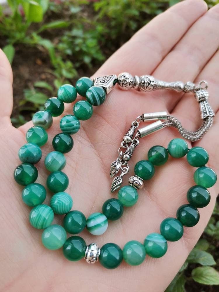 Green Agate Tasbih: 33 Aqeeq Islamic Prayer Beads - image 4