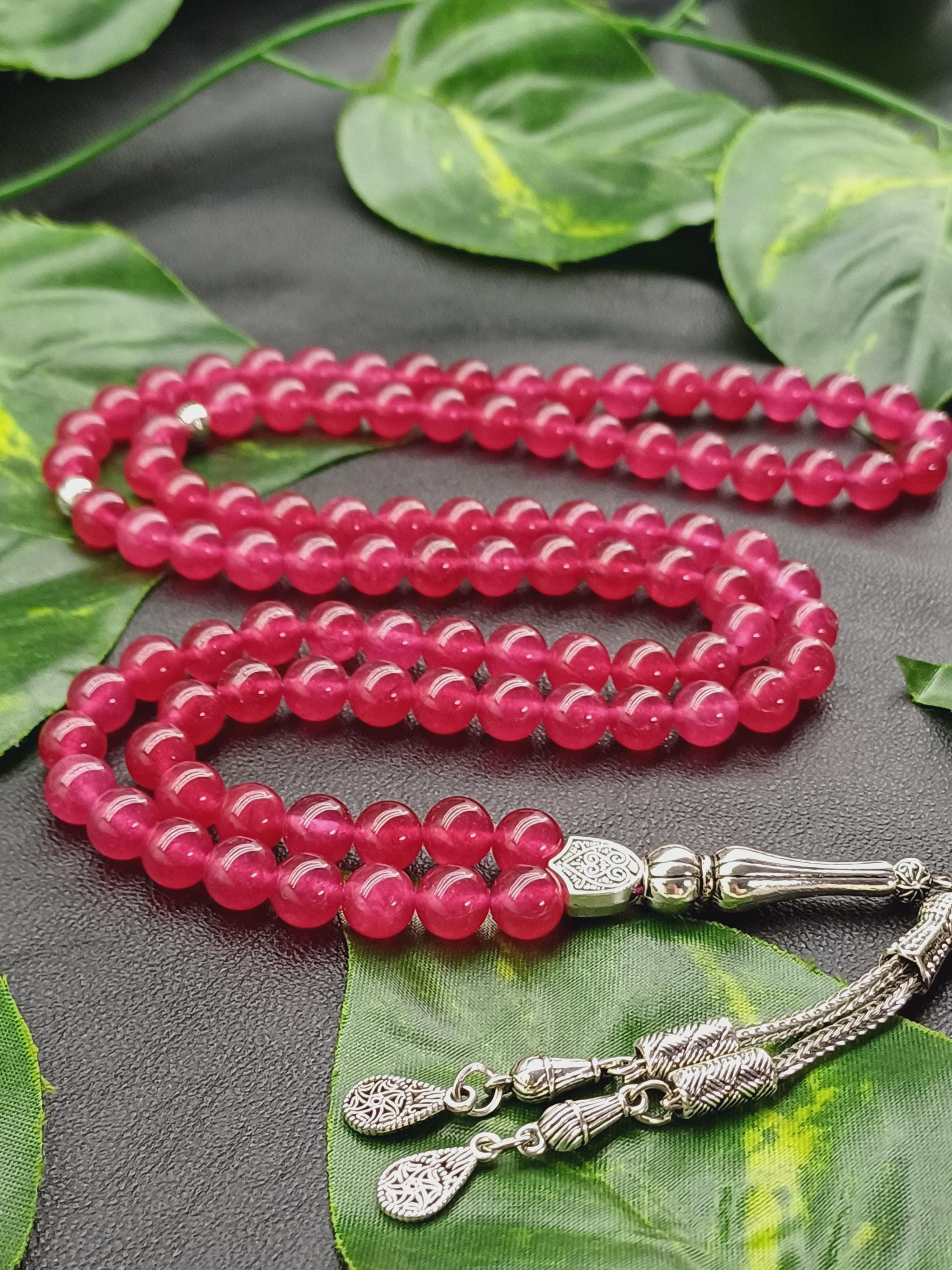 Pink Jade Tasbih: 99-Bead Muslim Prayer Beads, Ramadan Gift - image 5