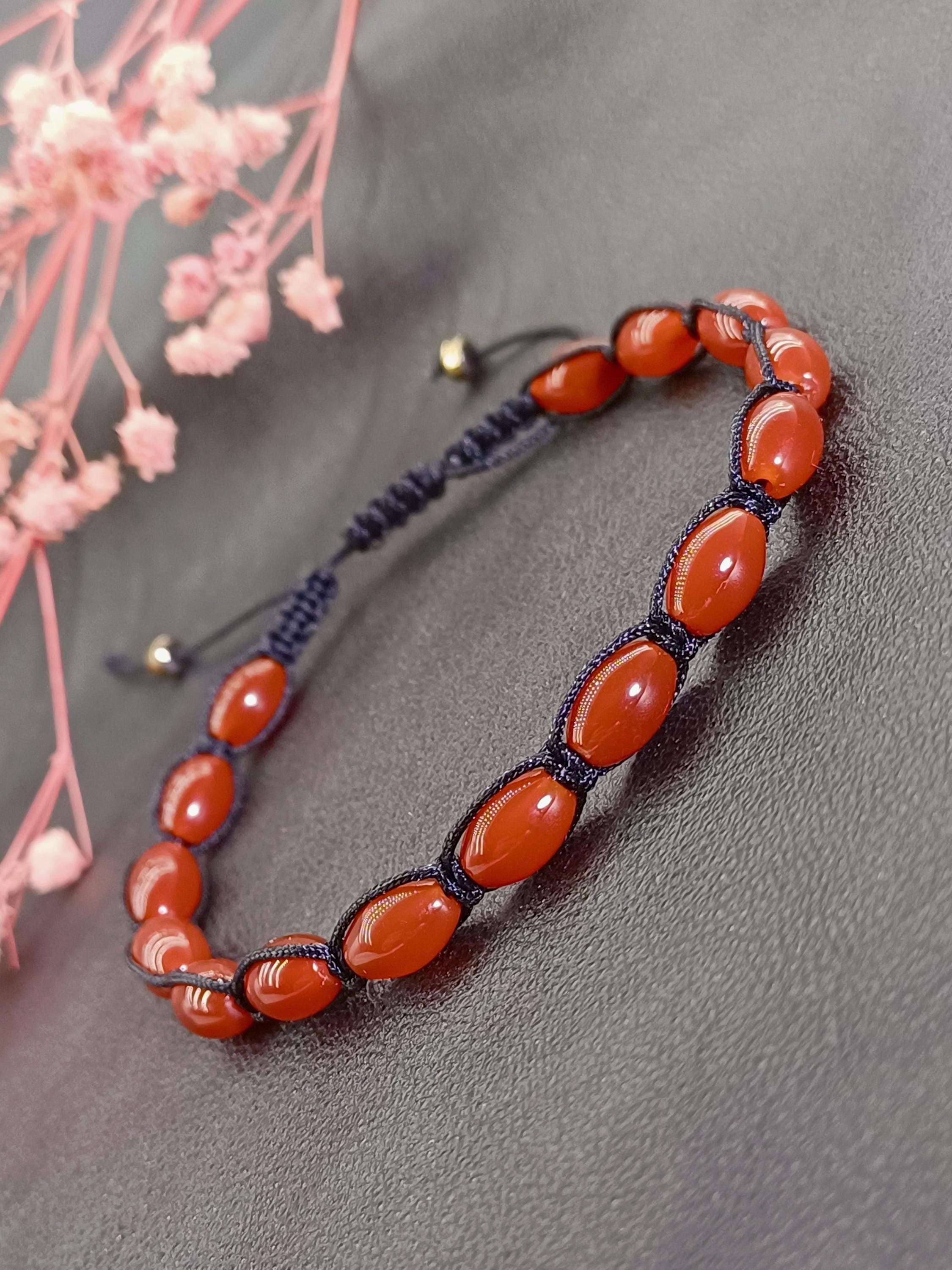 Carnelian Men Bracelet, Adjustable Macrame Red Agate Bracelet