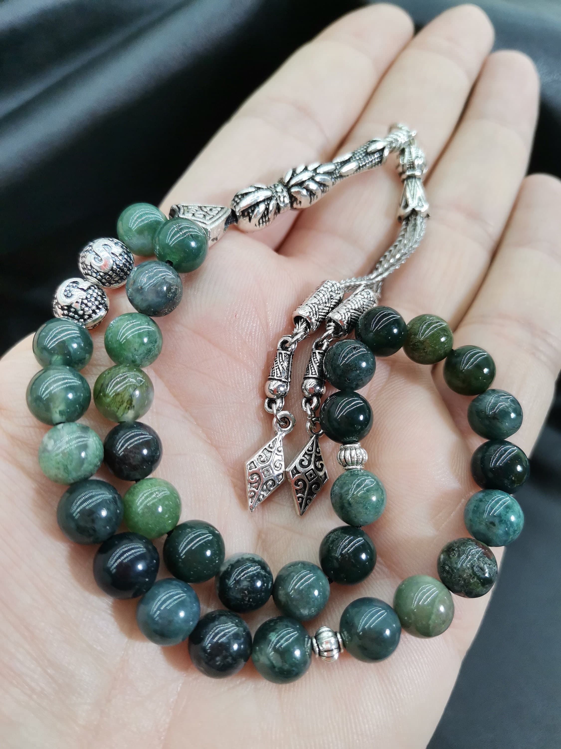 Custom Moss Agate Islamic Tasbih: Personalized 33-Bead Prayer Beads - image 4