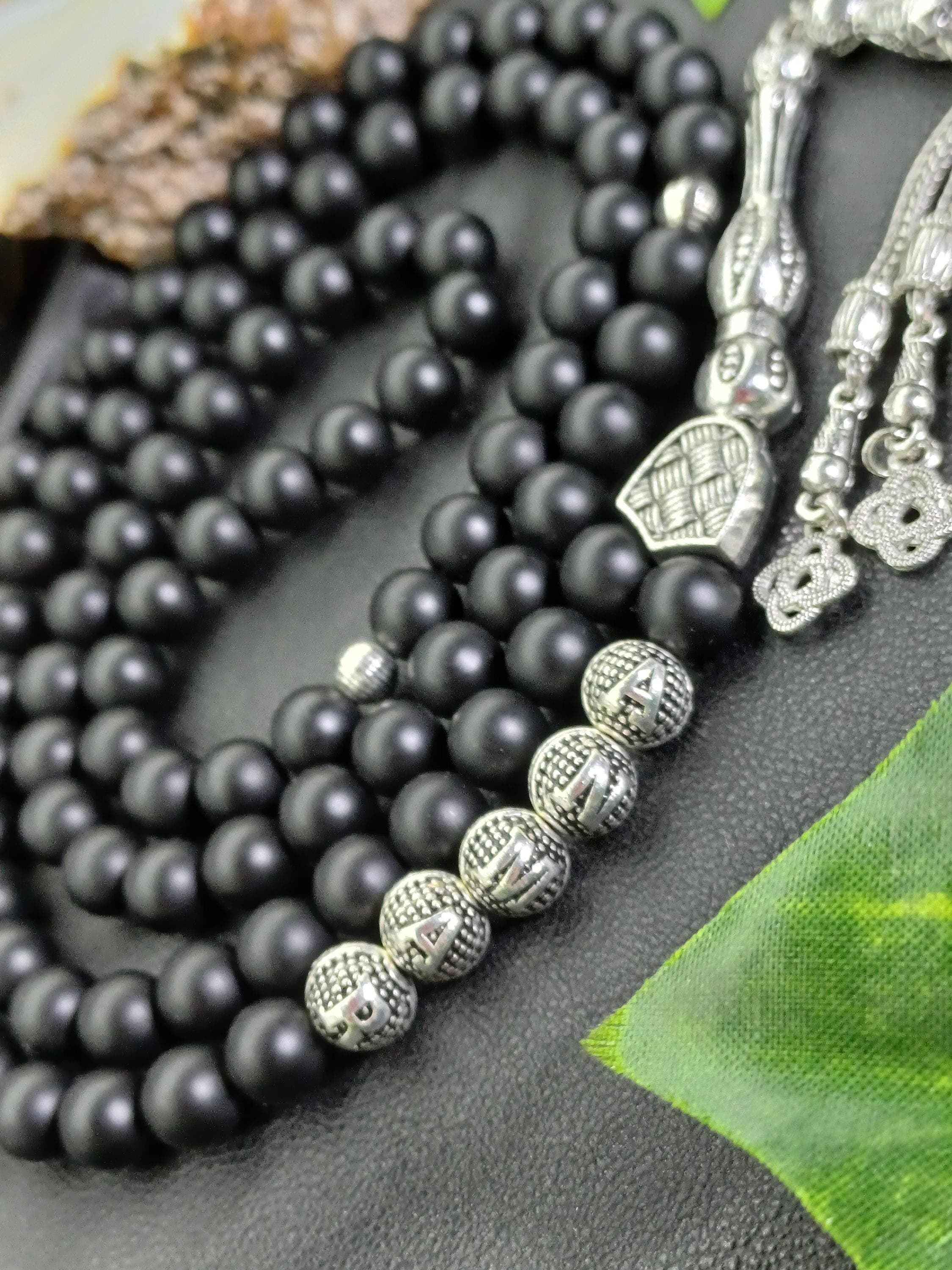 Personalized Black Onyx Tasbih: 99 Custom Onyx Islamic Prayer Beads