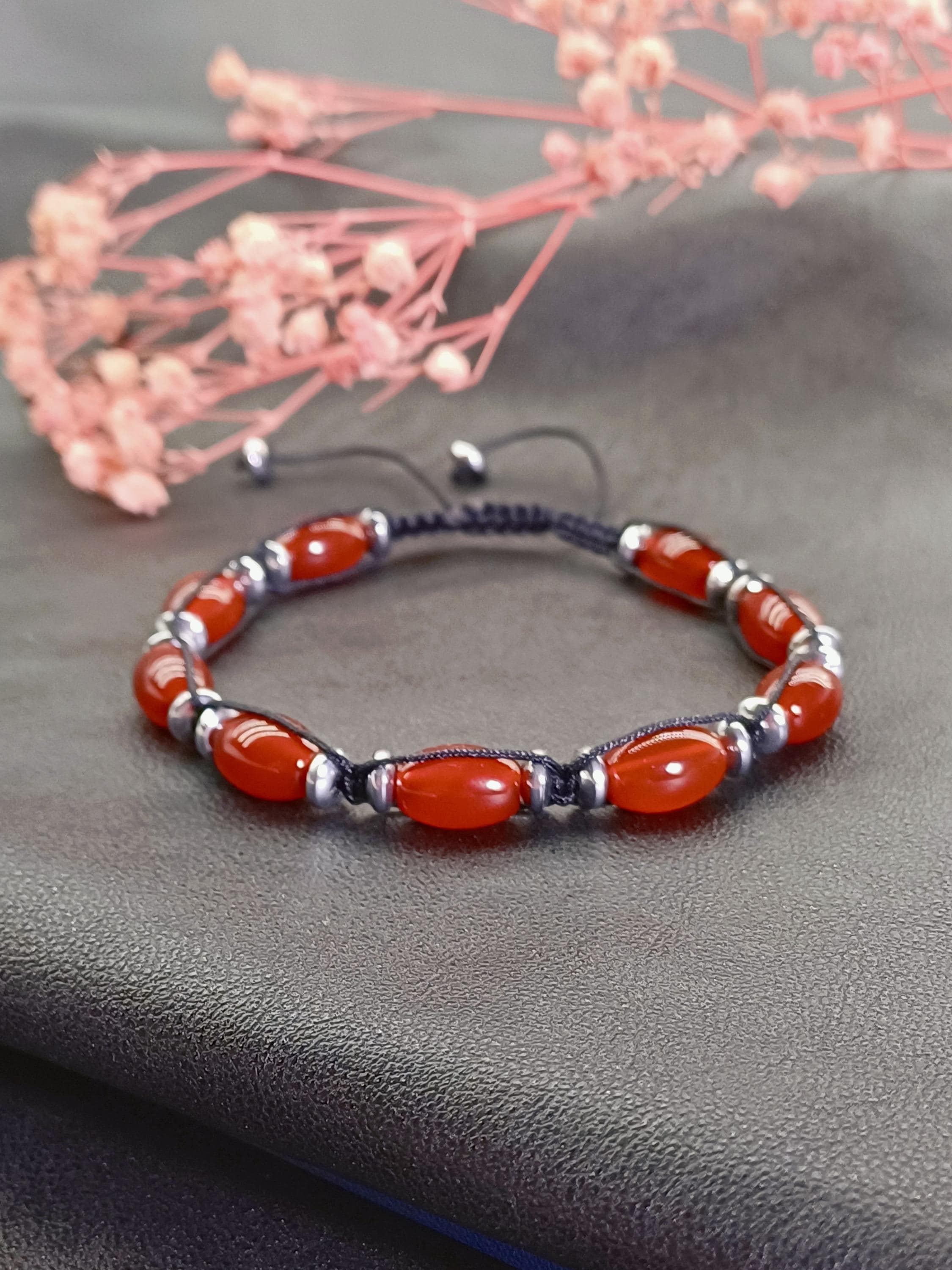 Red Carnelian Men Bracelet, Adjustable Macrame Yemen Agate Bracelet - image 5