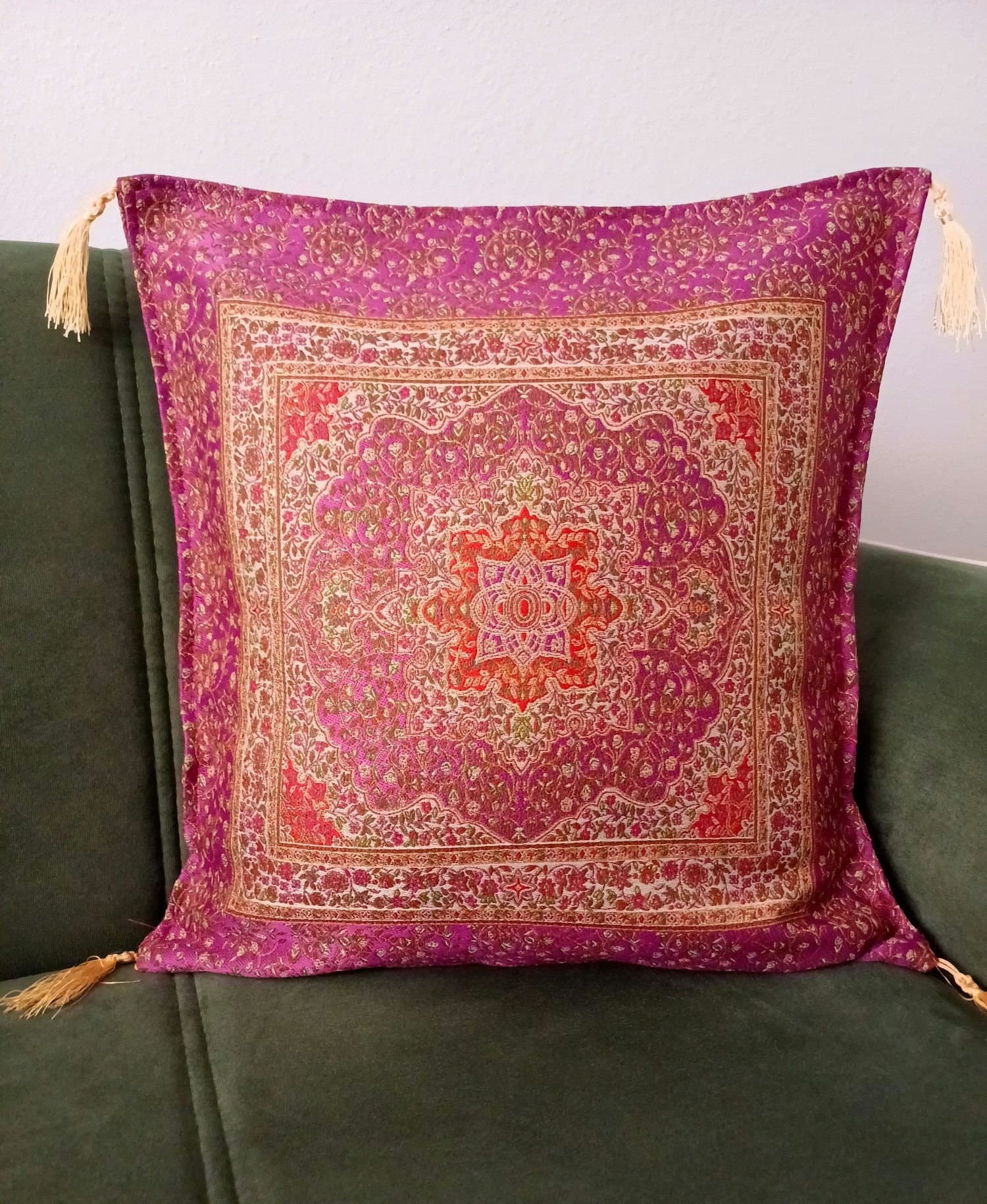 Anatolian Ottoman Pillow, Traditional Turkish Pillow, Pink Rug Patterned Cushion, Kilim Pattern Coach Pillow, Authentic Chenille Pillow