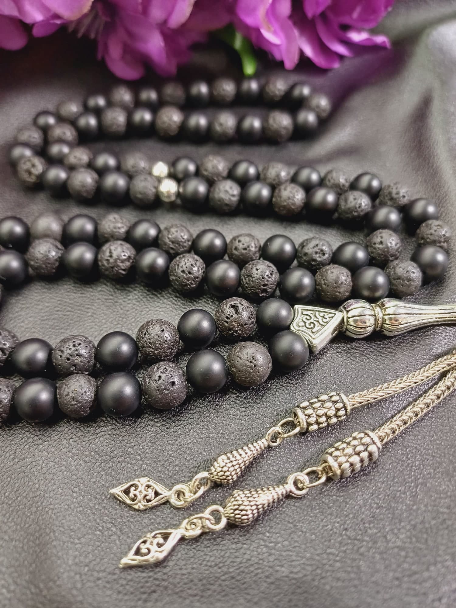 Lava Stone Rosary: Matte Black Onyx, Turkish Prayer Beads - image 5