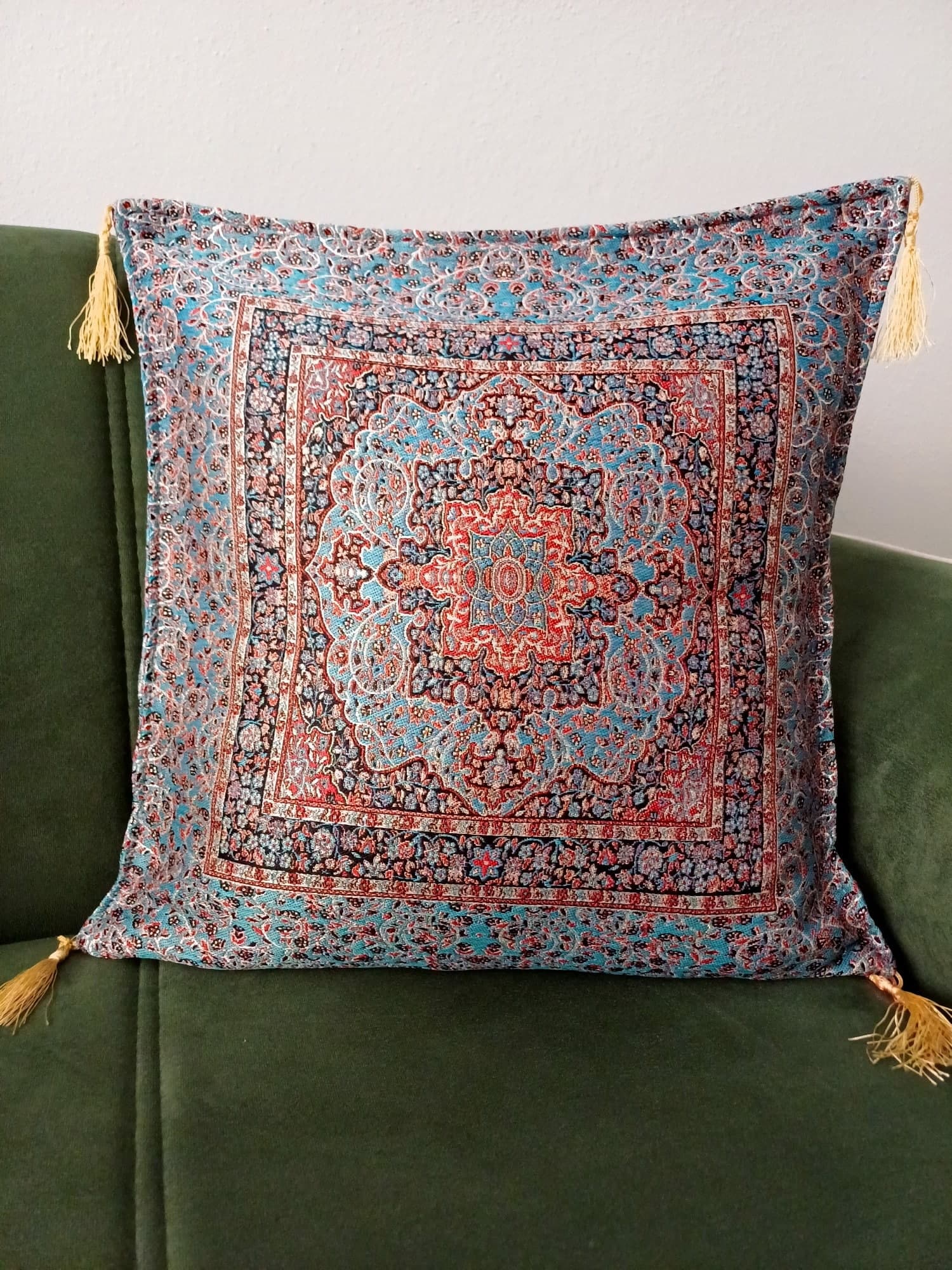 Anatolian Ottoman Pillow, Traditional Turkish Pillow, Blue Rug Patterned Cushion, Kilim Pattern Coach Pillow, Authentic Chenille Pillow