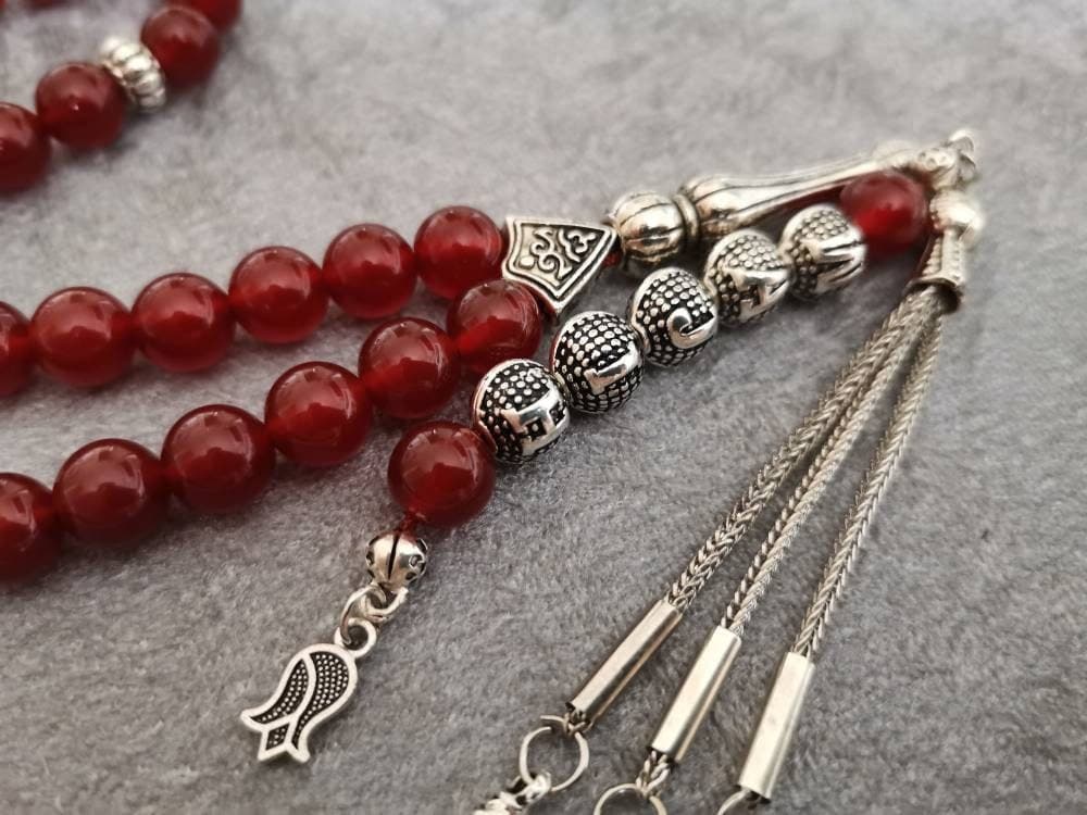 Custom Carnelian Prayer Beads: Yemeni Aqeeq Tasbih, Muslim Gift