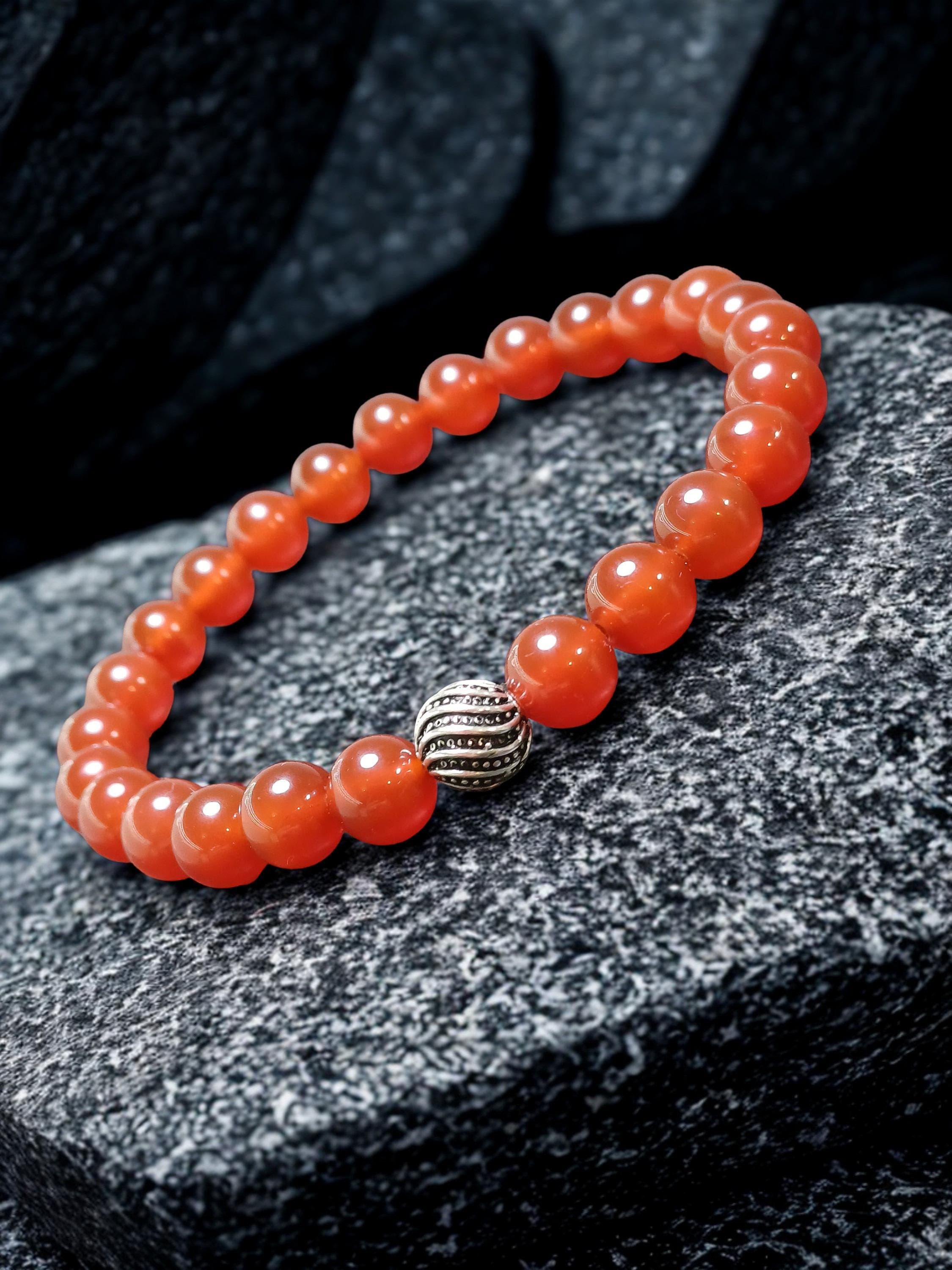Red Carnelian Agate Bracelet, 925k Silver Yemeni Aqeeq Bracelet