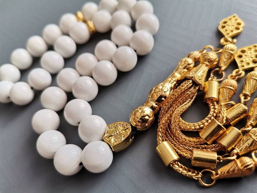 Mother of Pearl Tasbih: Luxury Islamic Prayer Beads with Gold Accents - image 4