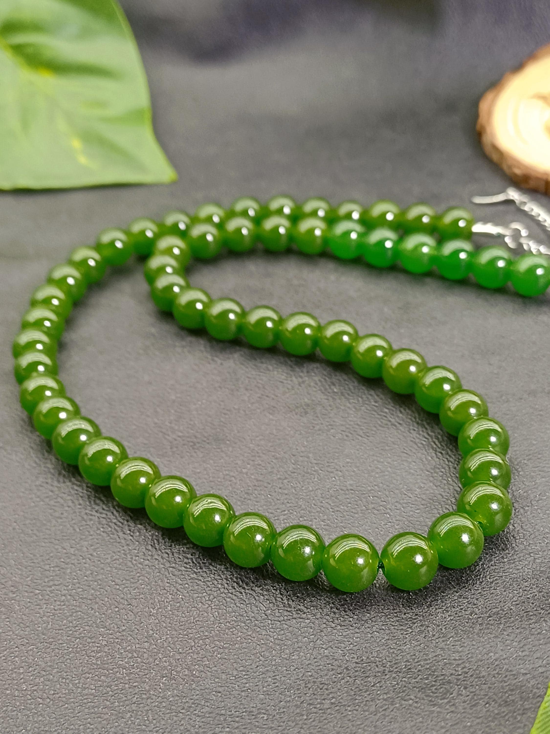 Green Jade Beaded Necklace, Natural Gemstone Choker Necklace Gift