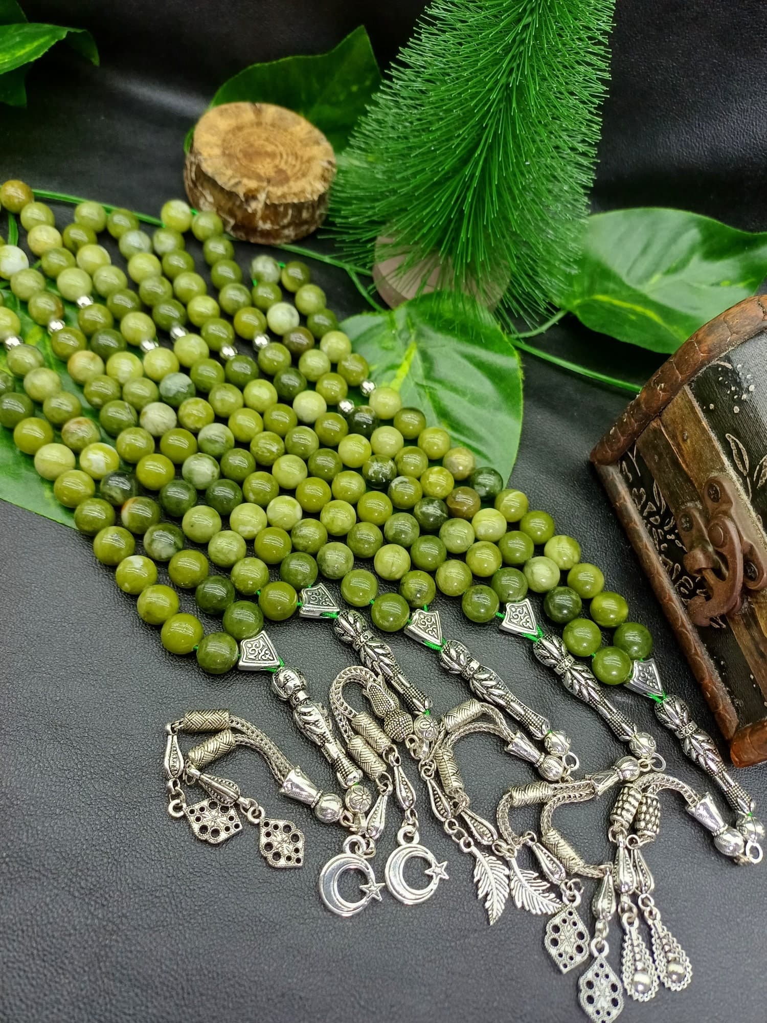 Green Jade Tasbeeh, 33 Beads Islamic Prayer Misbaha, Gift for Men - image 4