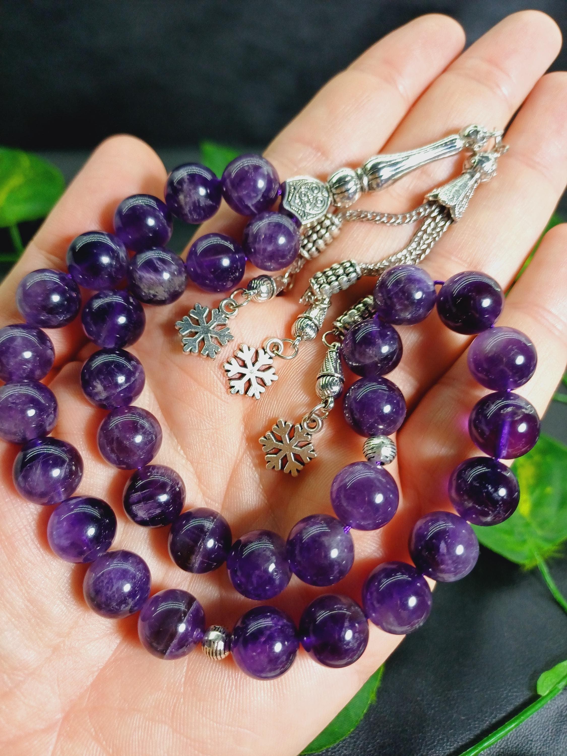 Large Amethyst Tasbih: 12 mm Purple Gemstone Islamic Prayer Beads - image 4