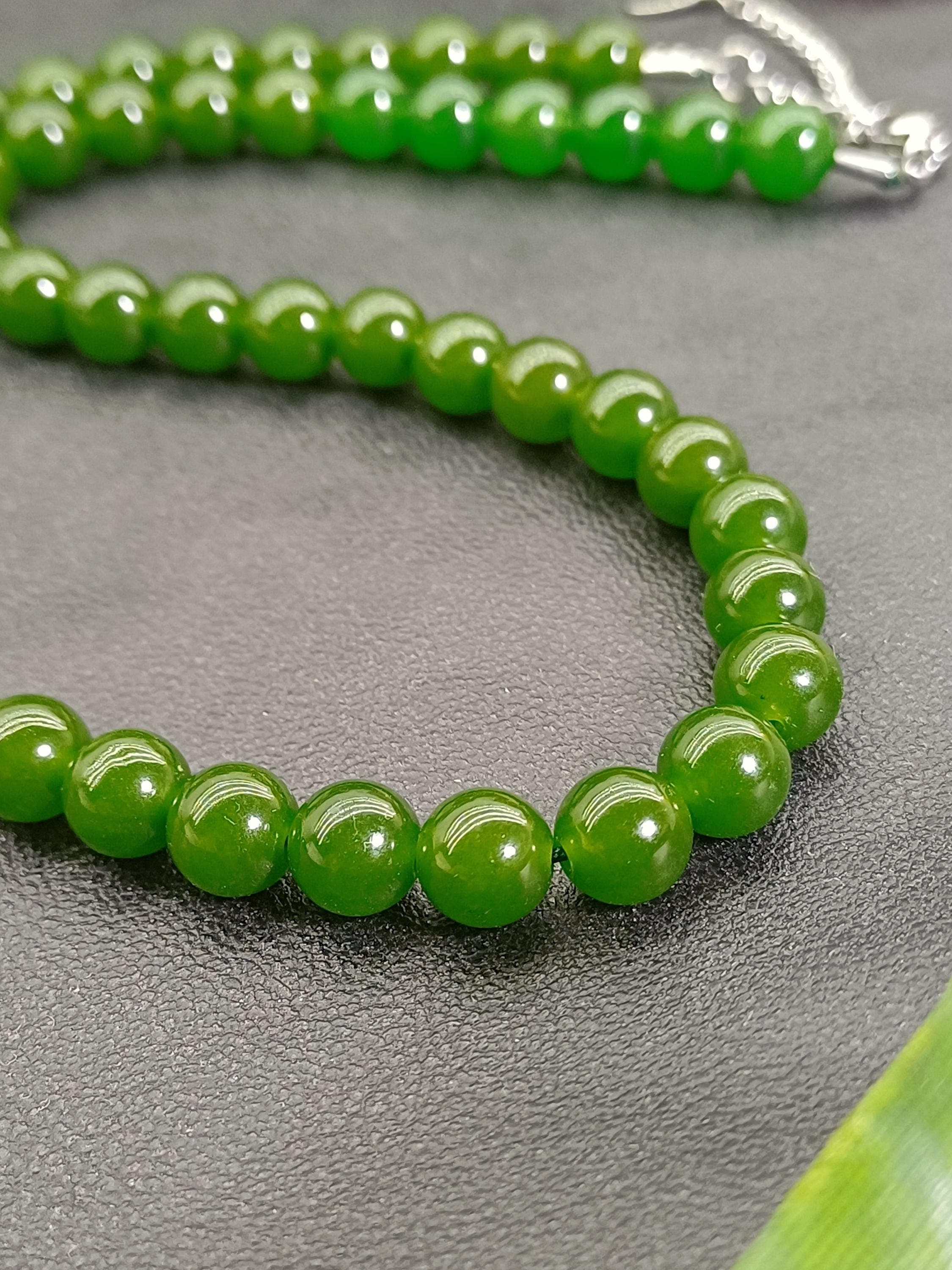 Green Jade Beaded Necklace, Natural Gemstone Choker Necklace Gift - image 5