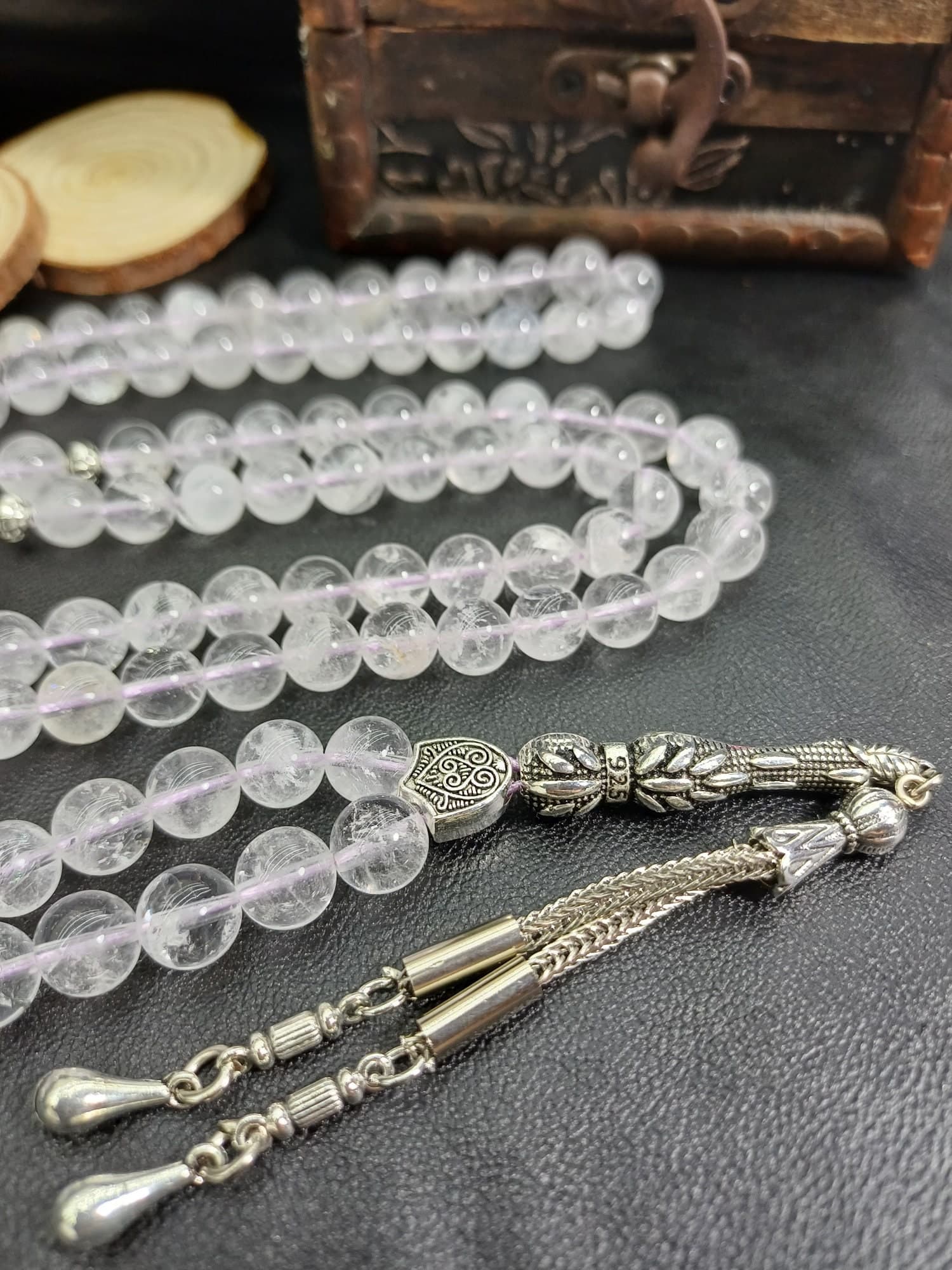 Crystal Quartz Tasbih: 99-Bead Islamic Prayer Beads, Najaf Stone Rosary - image 5