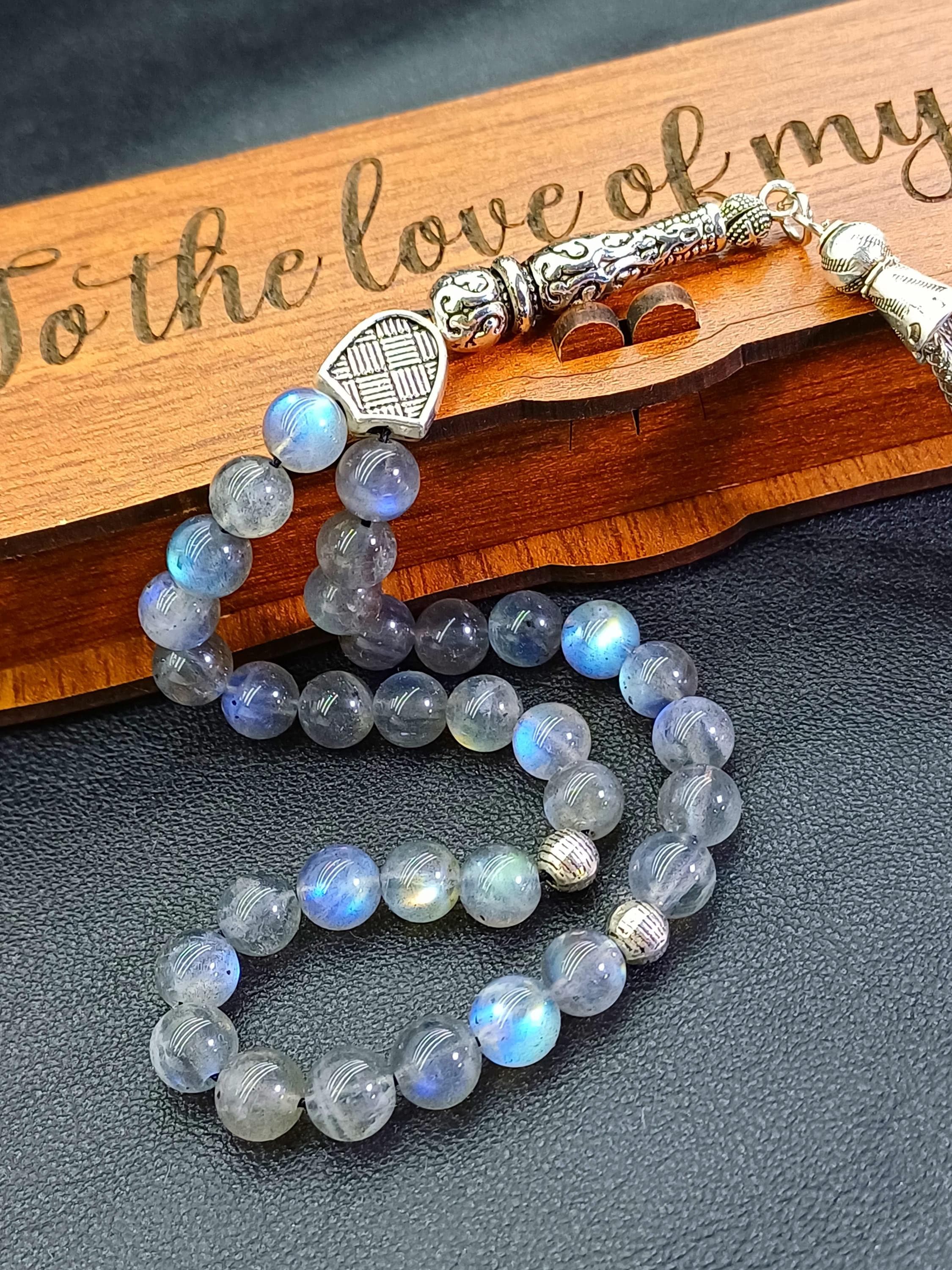 Labradorite Tasbih Prayer Beads: 33 Islamic Misbaha, Gemstone Rosary