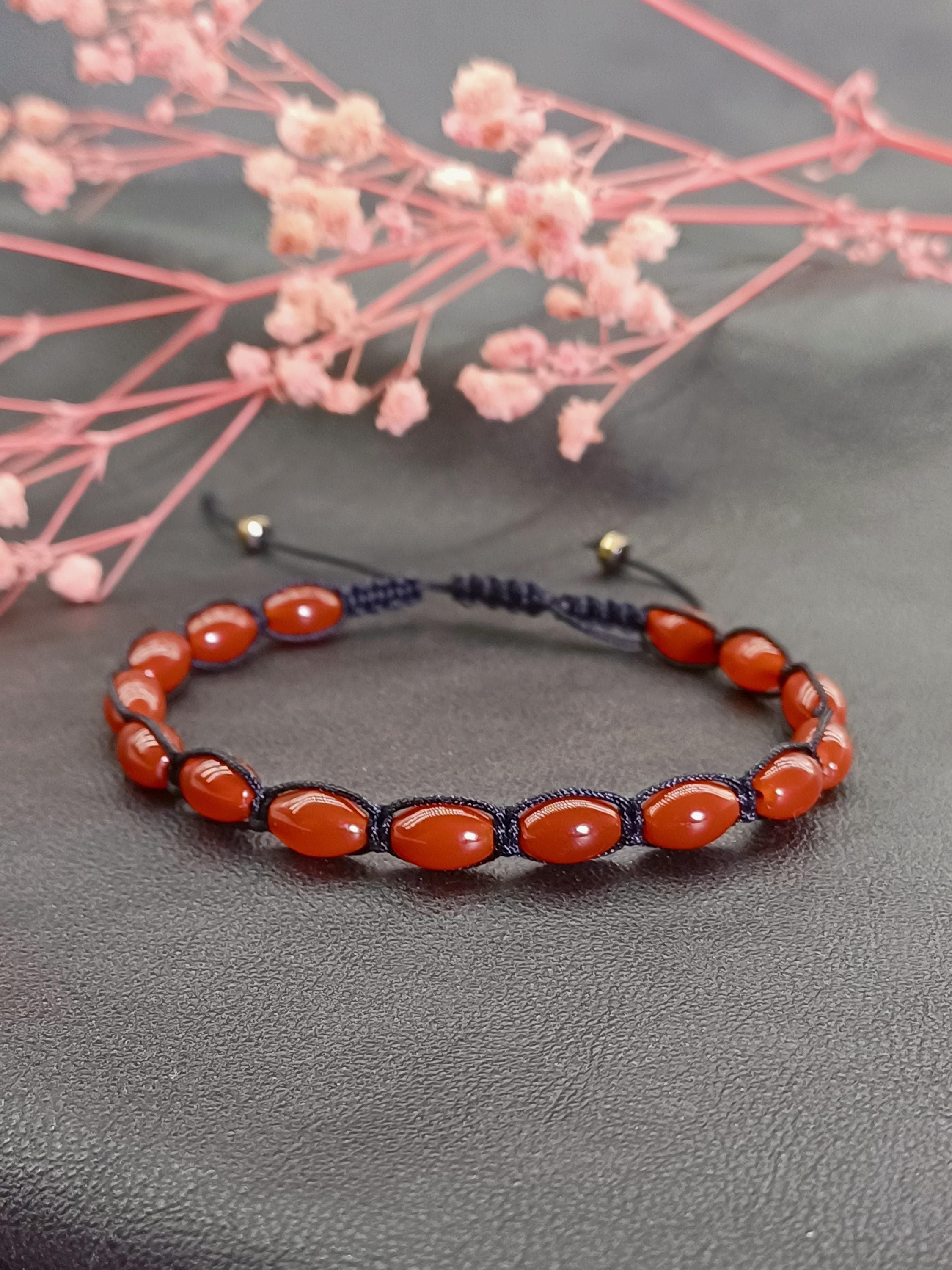Carnelian Men Bracelet, Adjustable Macrame Red Agate Bracelet - image 4
