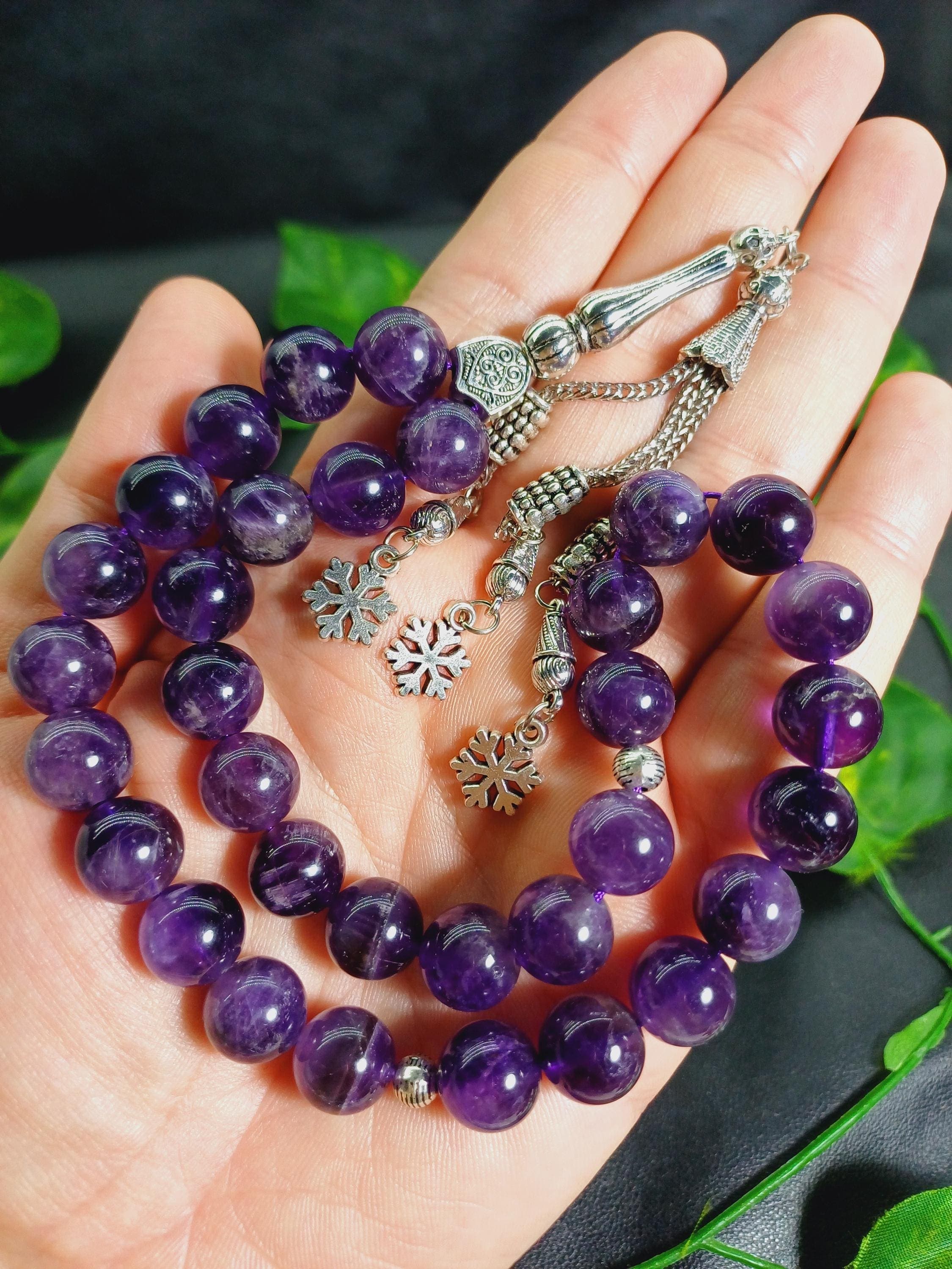Large Amethyst Tasbih: 12 mm Purple Gemstone Islamic Prayer Beads