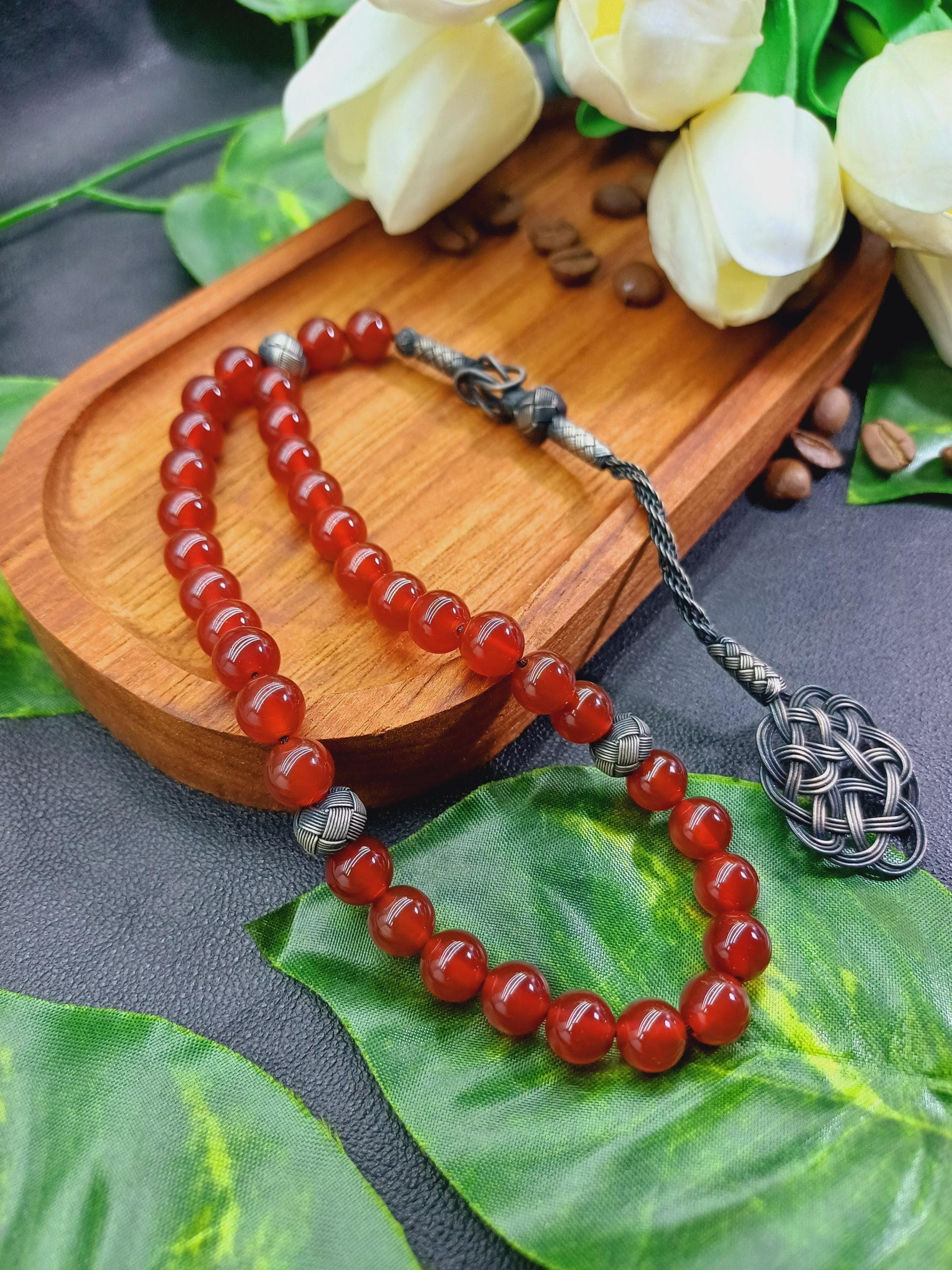 Yemeni Carnelian Agate Tasbih: 1000k Silver Islamic Prayer Beads - image 5