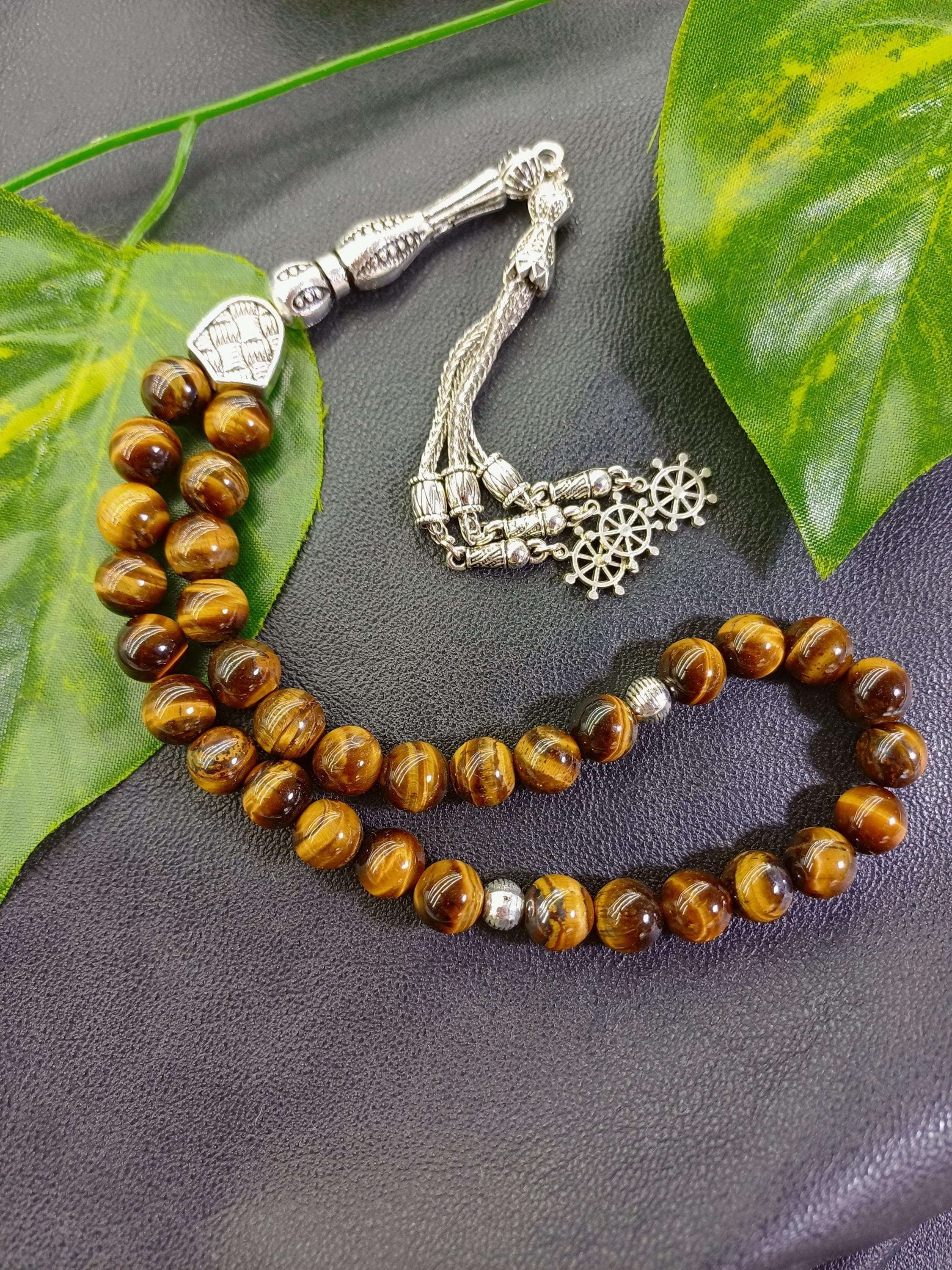 Tigers Eye Prayer Beads with Custom Wooden Box, Fathers Day Gift