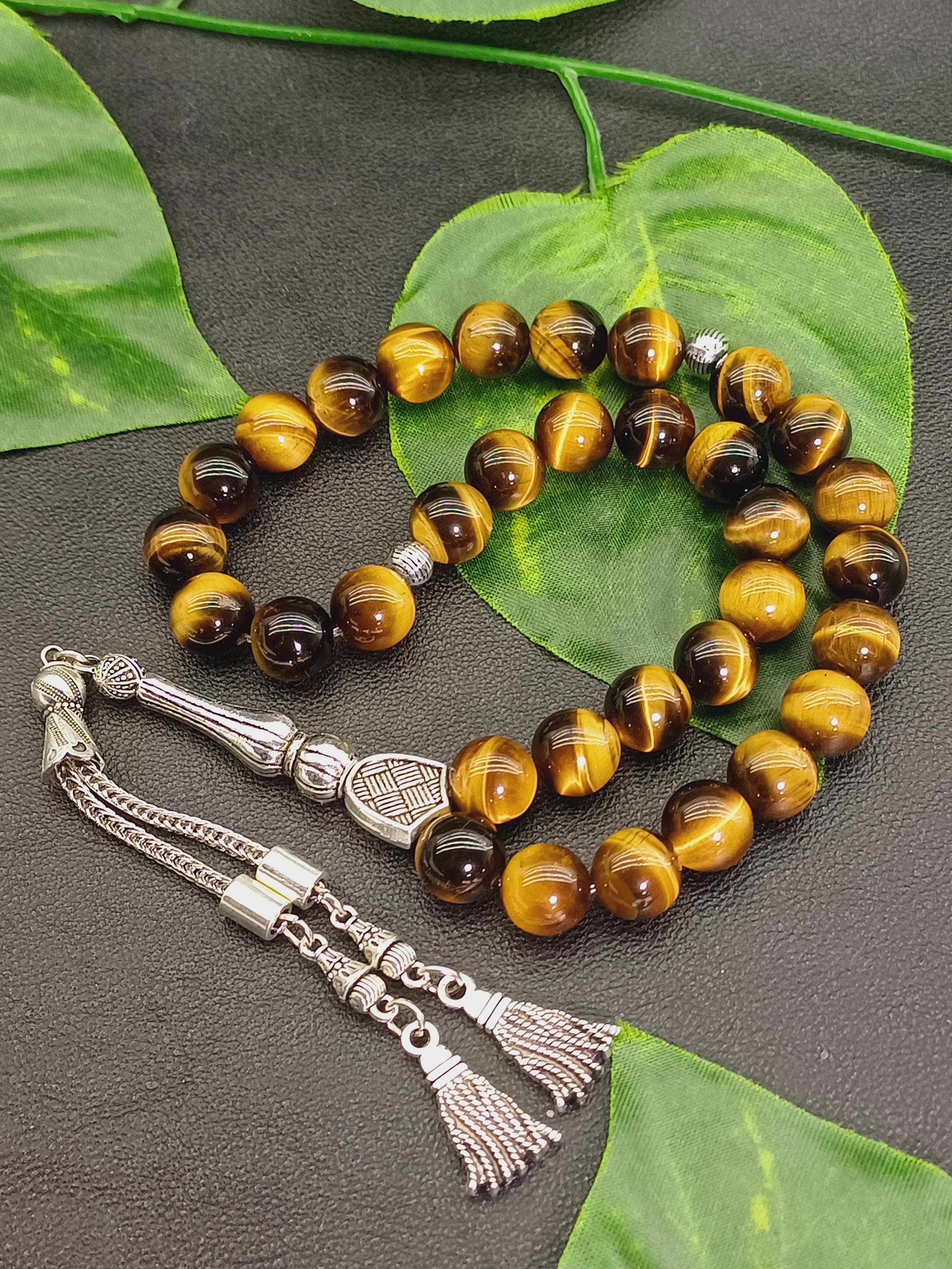 Tiger Eye Tasbih Prayer Beads, Islamic Misbaha, Gemstone Worry Beads