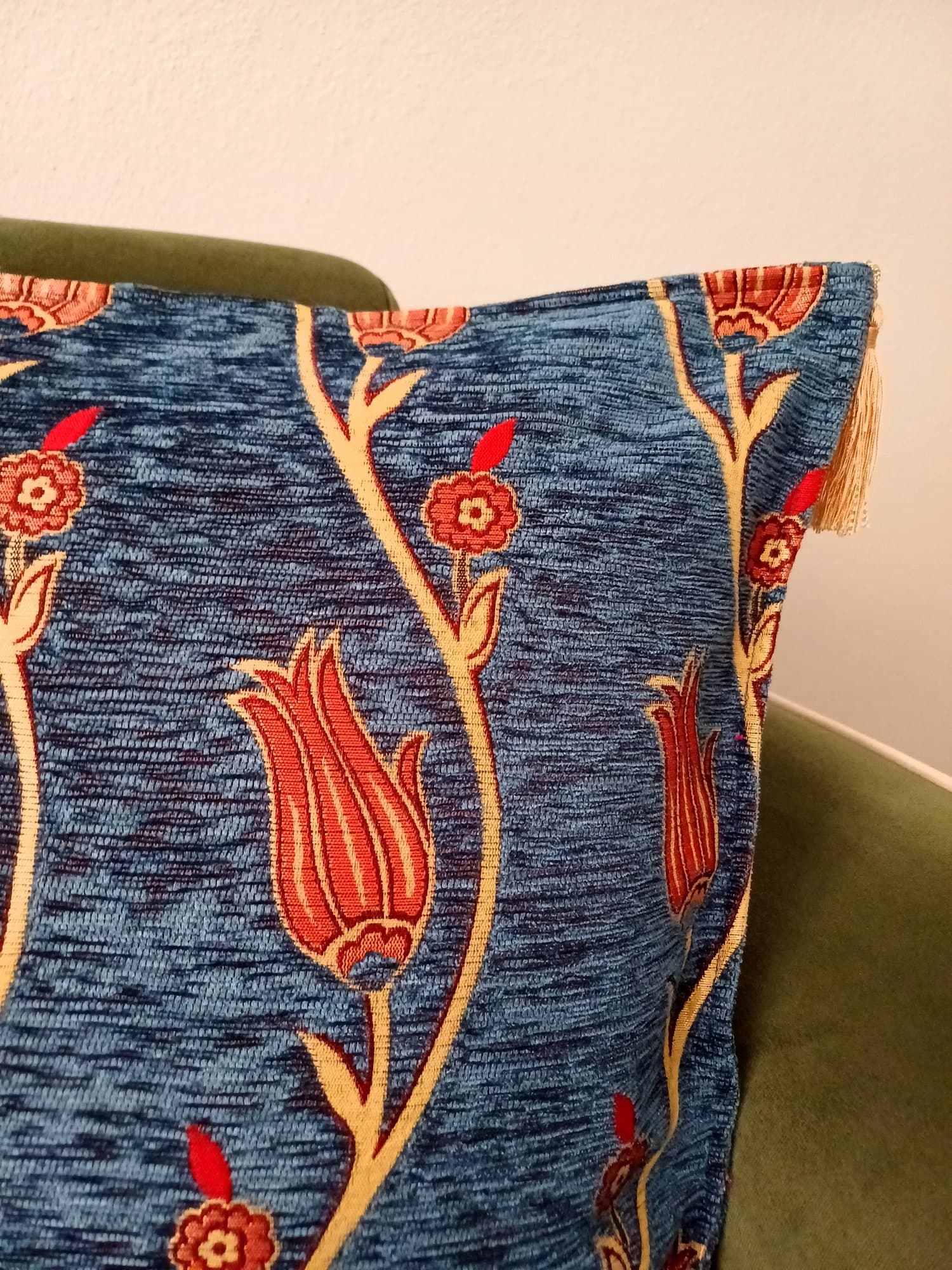 Tulip Tile Patterned Cushion, Traditional Turkish Anatolian Ottoman Pillow, Blue Kilim Pattern Coach Pillow, Rug Authentic Velvet Pillow - image 5