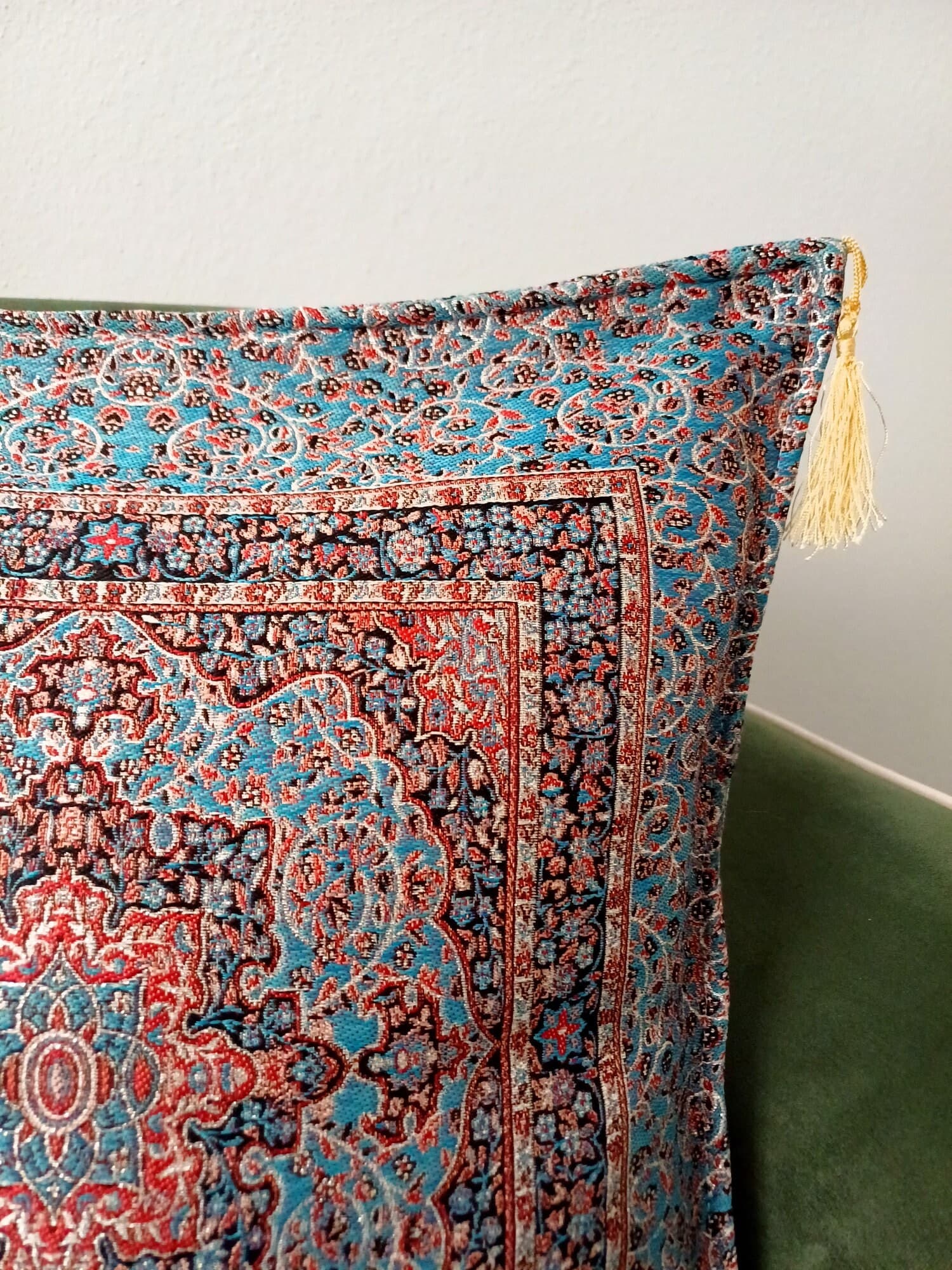 Anatolian Ottoman Pillow, Traditional Turkish Pillow, Blue Rug Patterned Cushion, Kilim Pattern Coach Pillow, Authentic Chenille Pillow - image 3