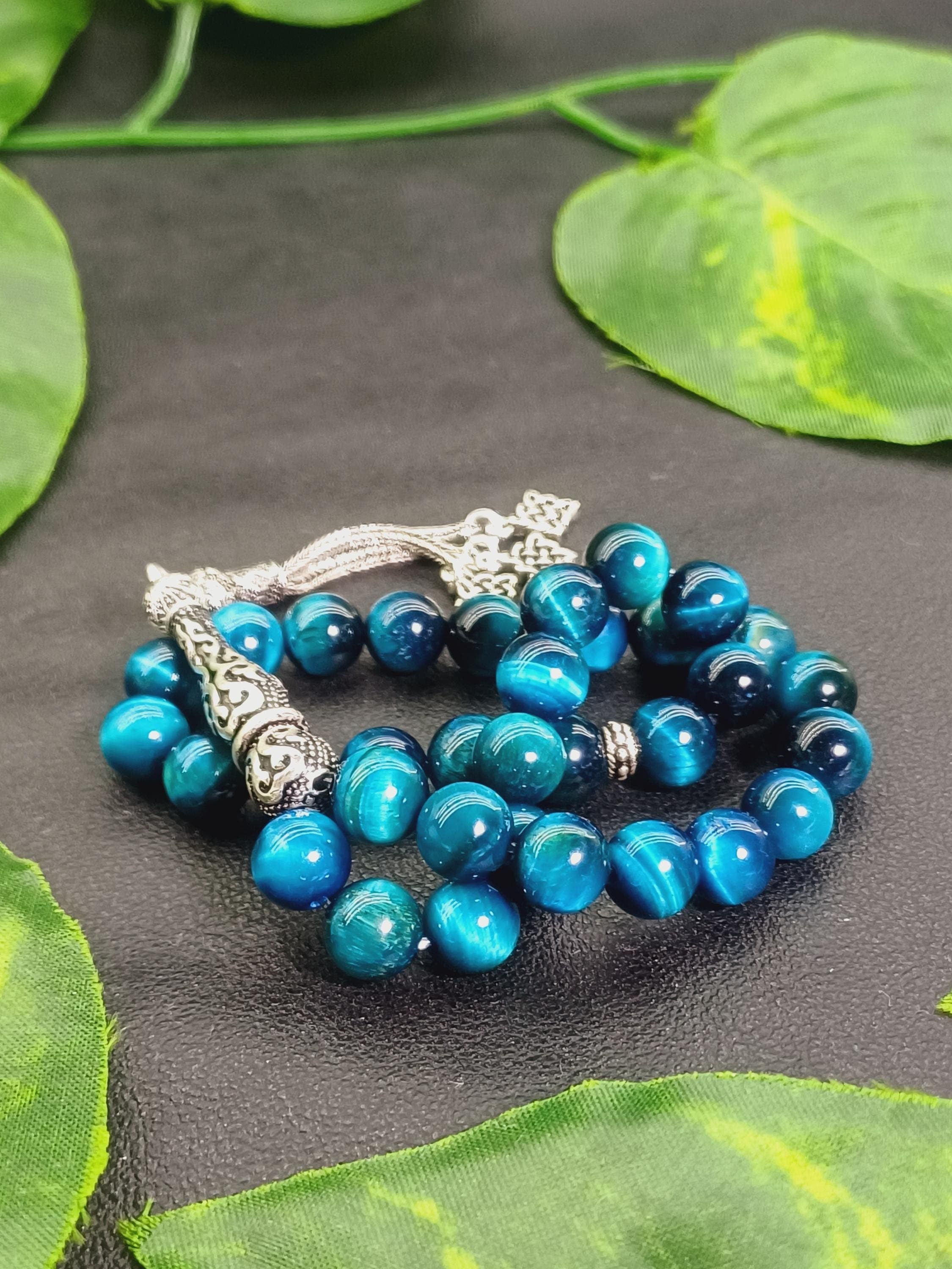 925 Silver Blue Tiger Eye Tasbih: Islamic Prayer Beads Rosary - image 5