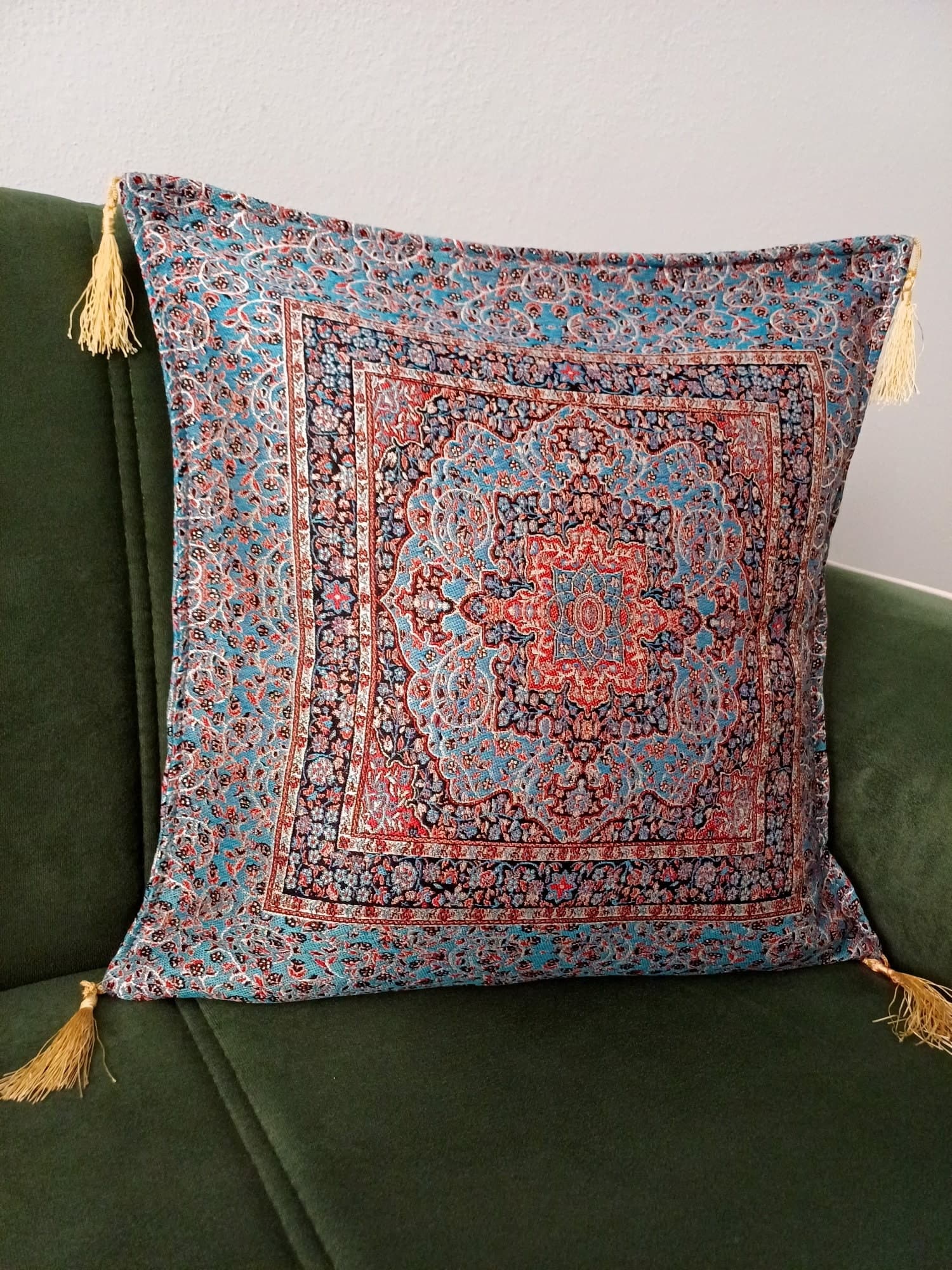 Anatolian Ottoman Pillow, Traditional Turkish Pillow, Blue Rug Patterned Cushion, Kilim Pattern Coach Pillow, Authentic Chenille Pillow - image 5