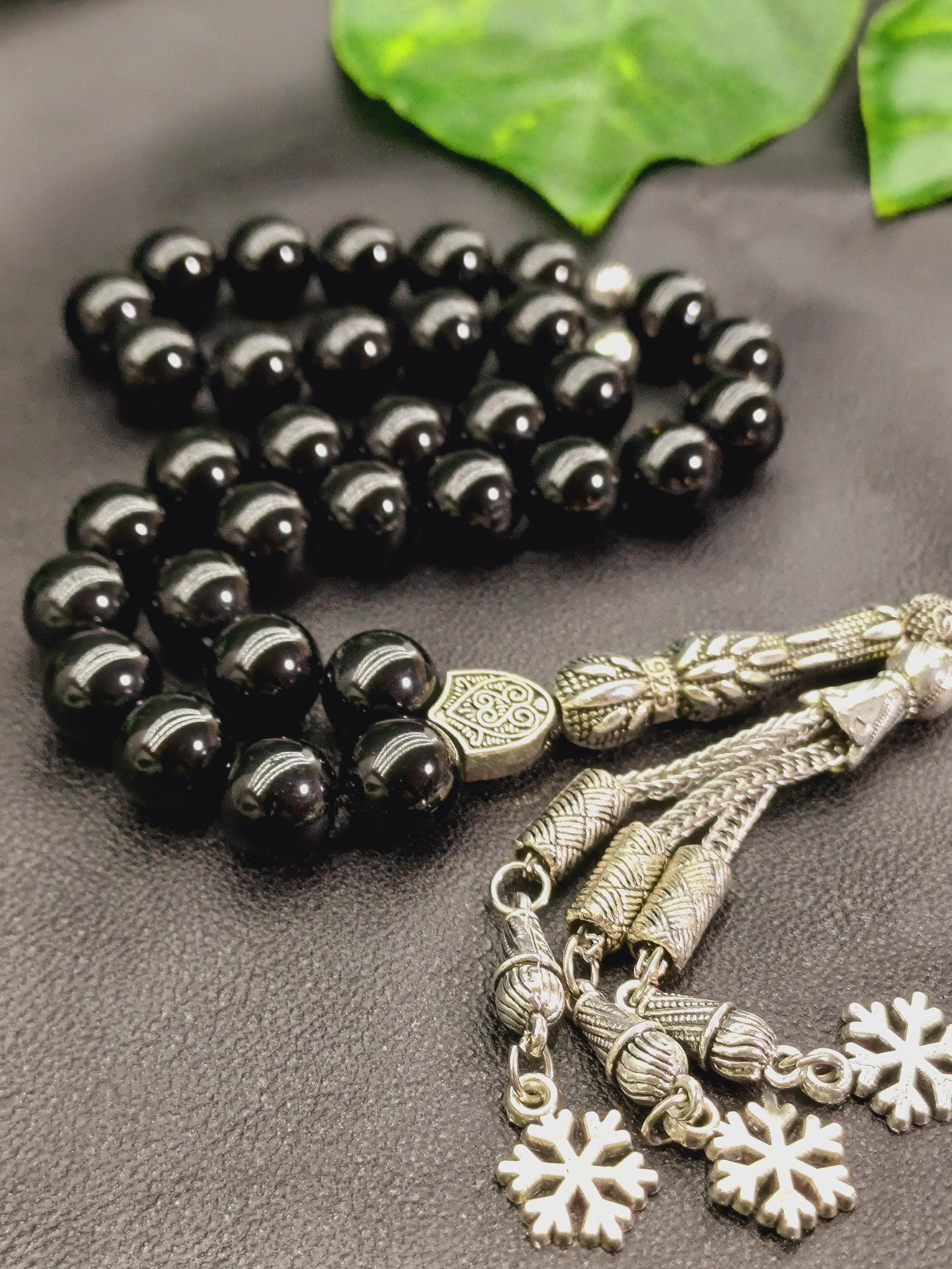 Black Tourmaline Tasbih: 33-Bead Islamic Prayer Beads, 10 mm Rosary