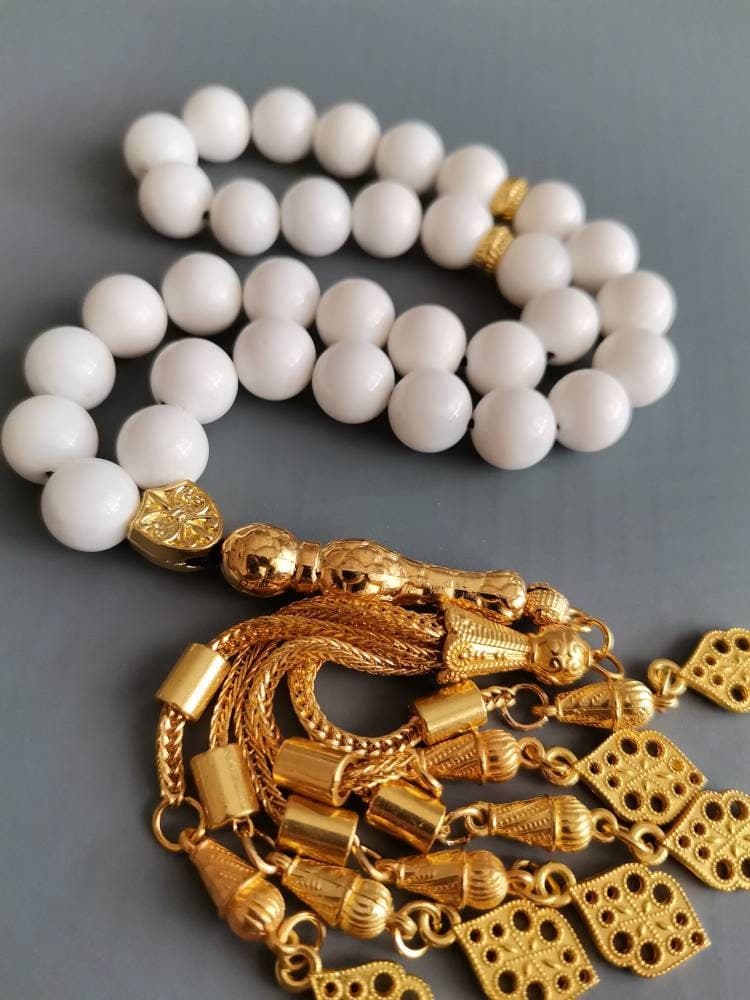 Mother of Pearl Tasbih: Luxury Islamic Prayer Beads with Gold Accents