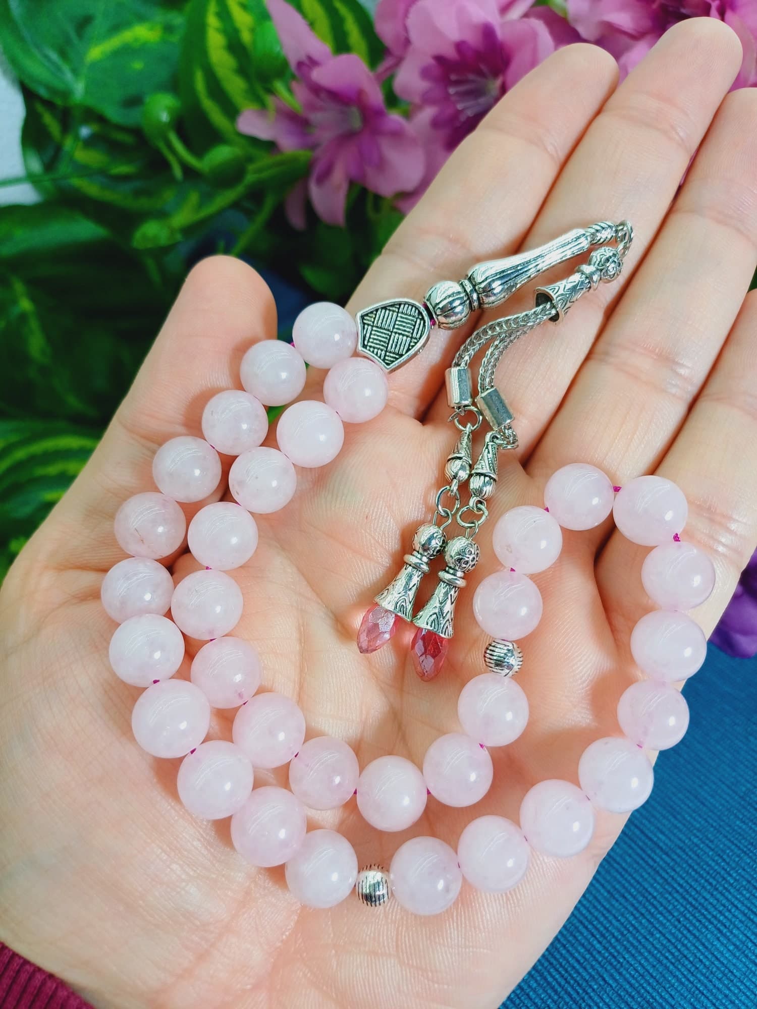 Rose Quartz Tasbih: 10mm Pink Muslim Prayer Beads