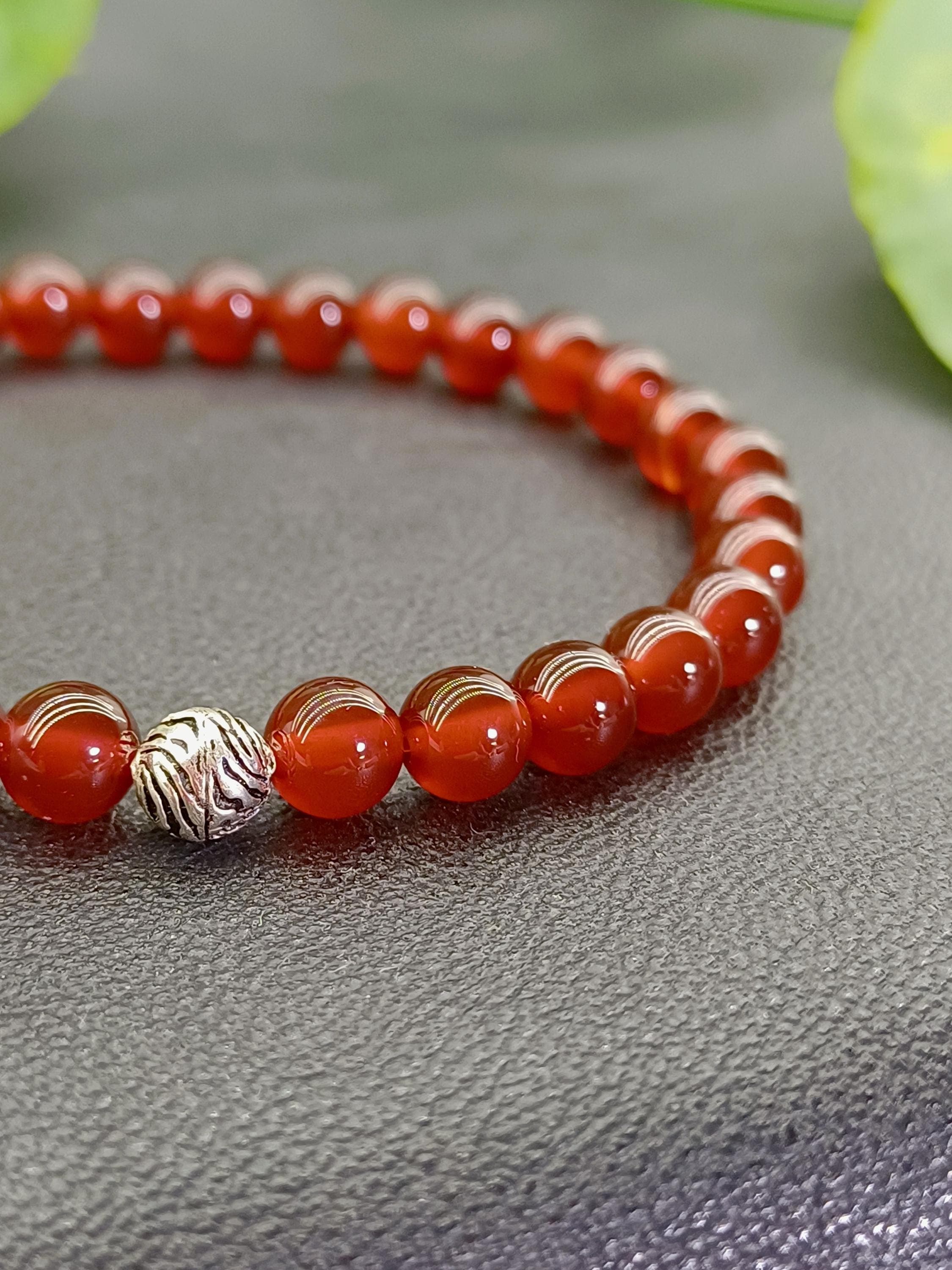 925k Silver Carnelian Agate Bracelet, Red Yemen Aqeeq Bracelet