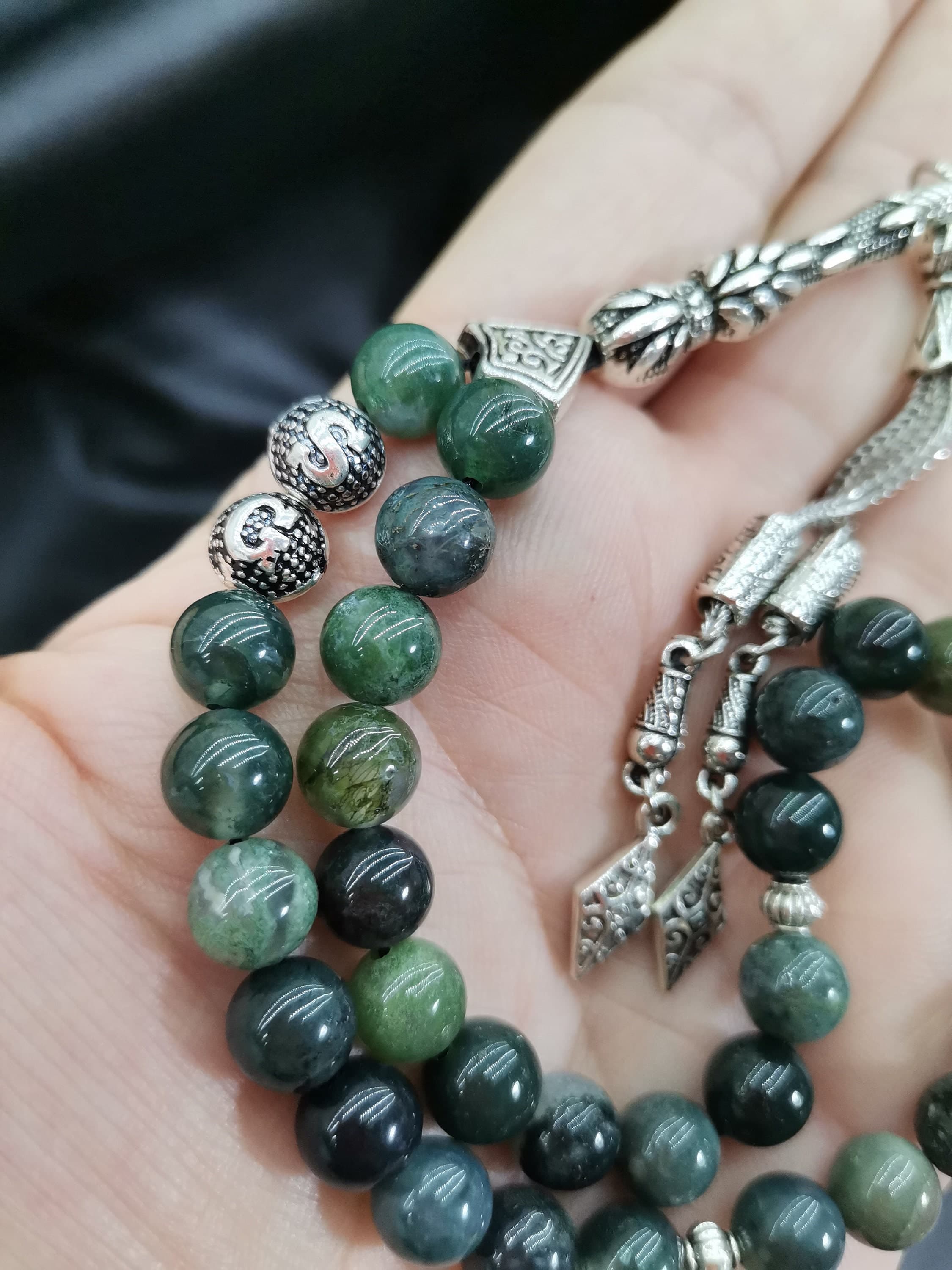 Custom Moss Agate Islamic Tasbih: Personalized 33-Bead Prayer Beads - image 5