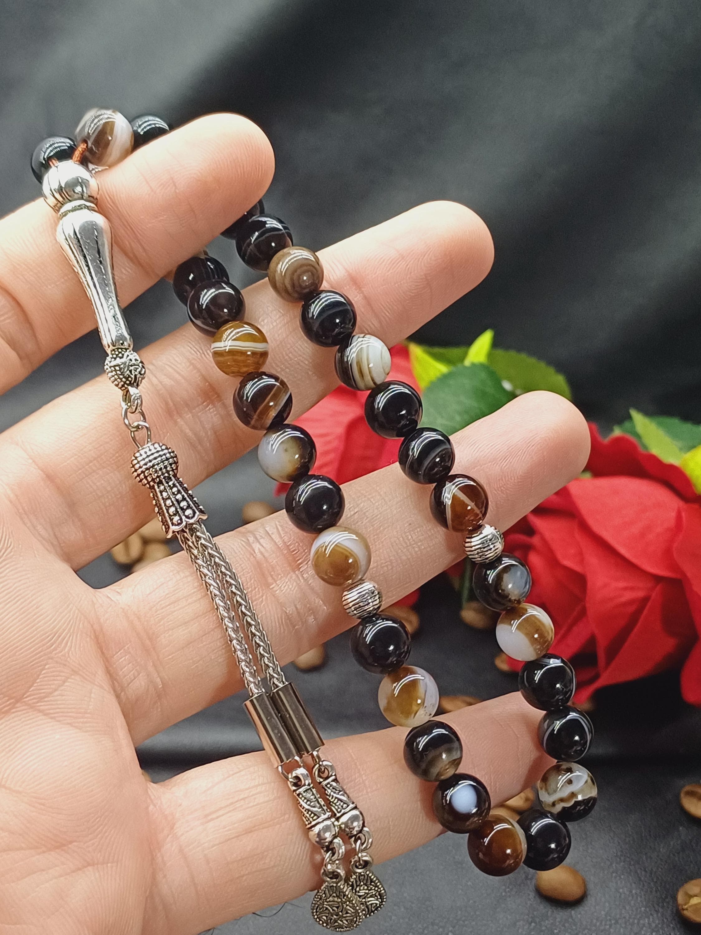 Brown Agate Tasbih: 33-Bead Aqeeq Prayer Beads, Muslim Rosary - image 5