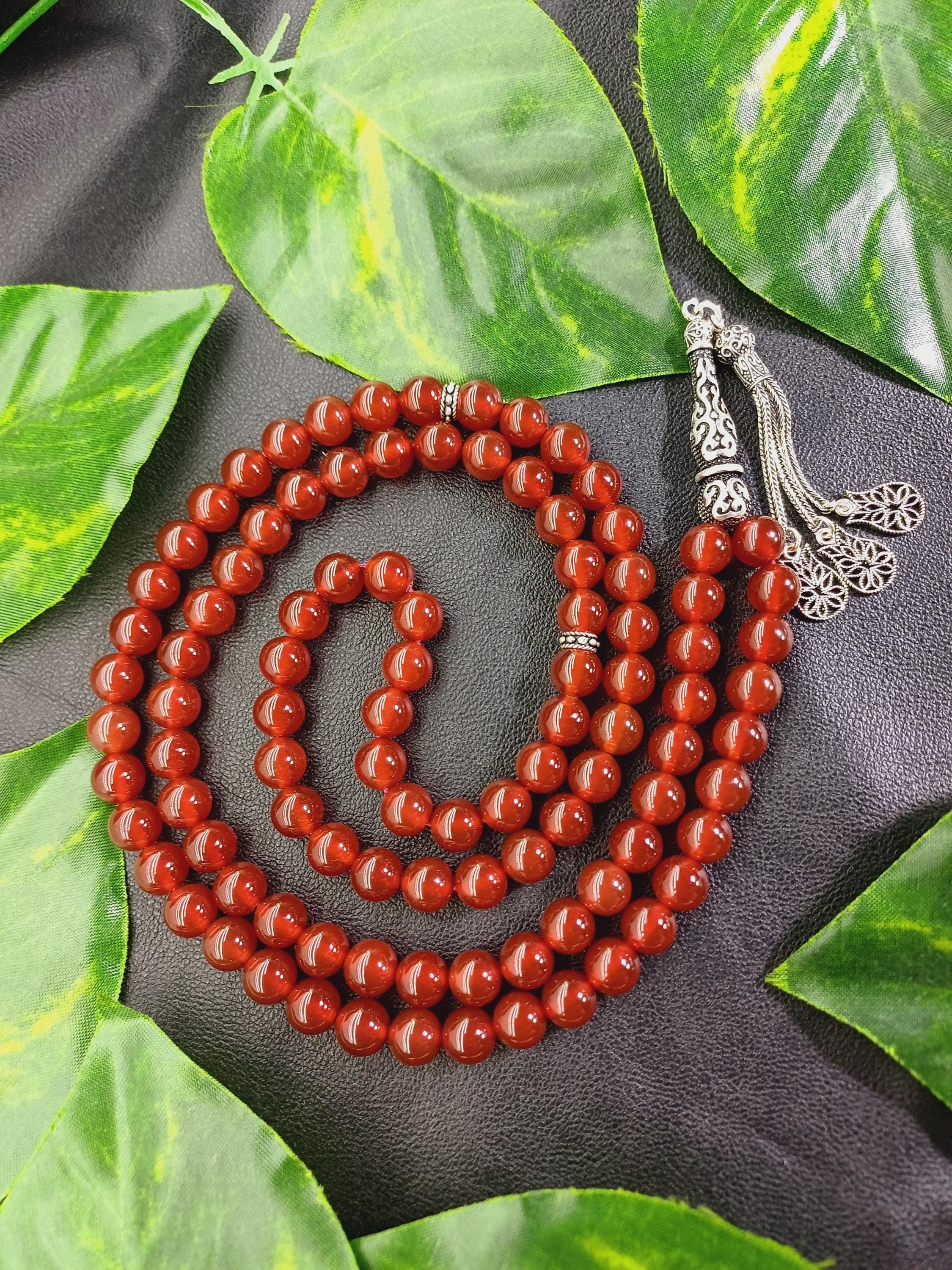 925 Silver Yemen Agate Tasbih: 99-Bead Carnelian Aqeeq Misbaha - image 4