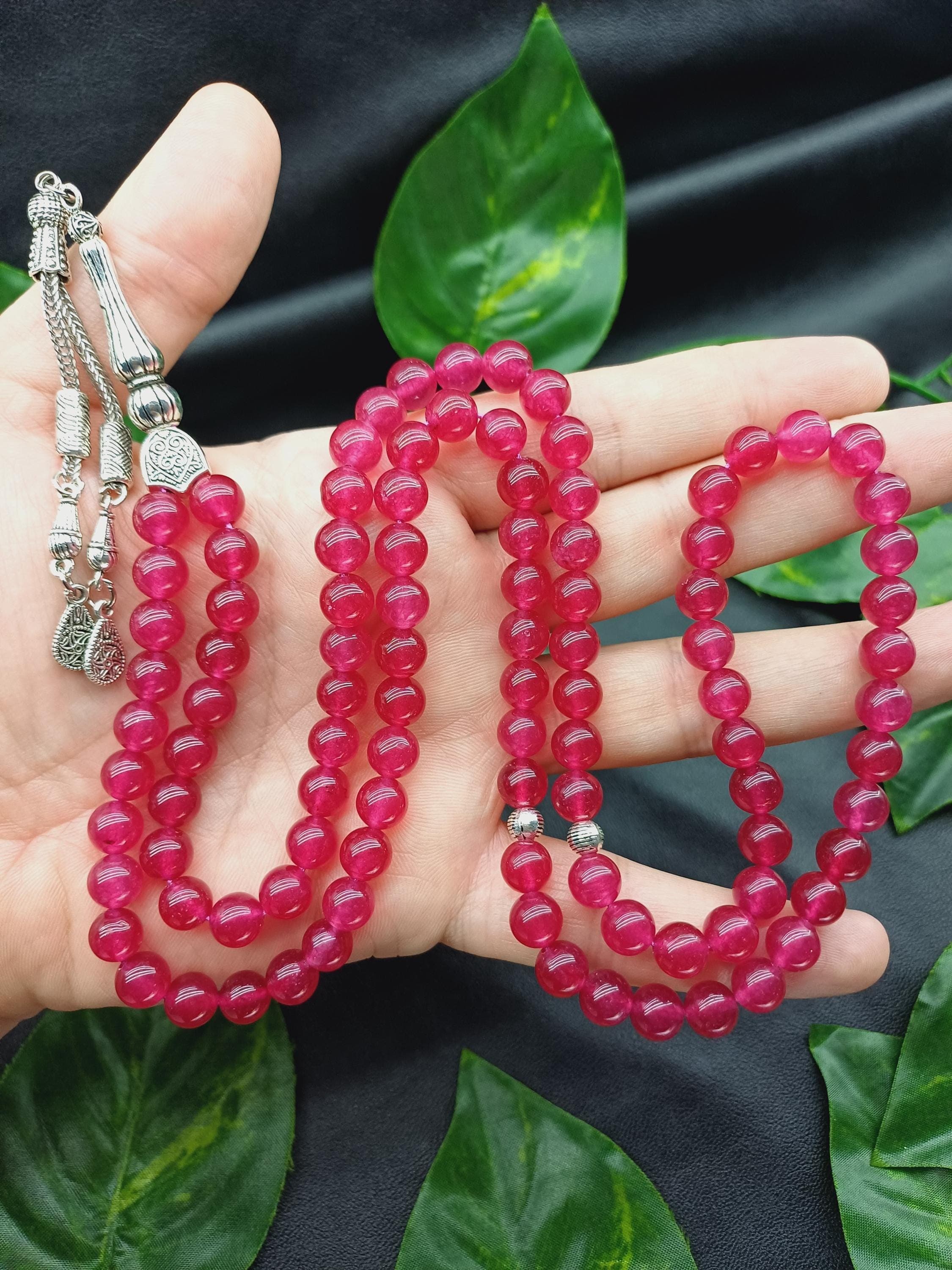 Pink Jade Tasbih: 99-Bead Muslim Prayer Beads, Ramadan Gift - image 4