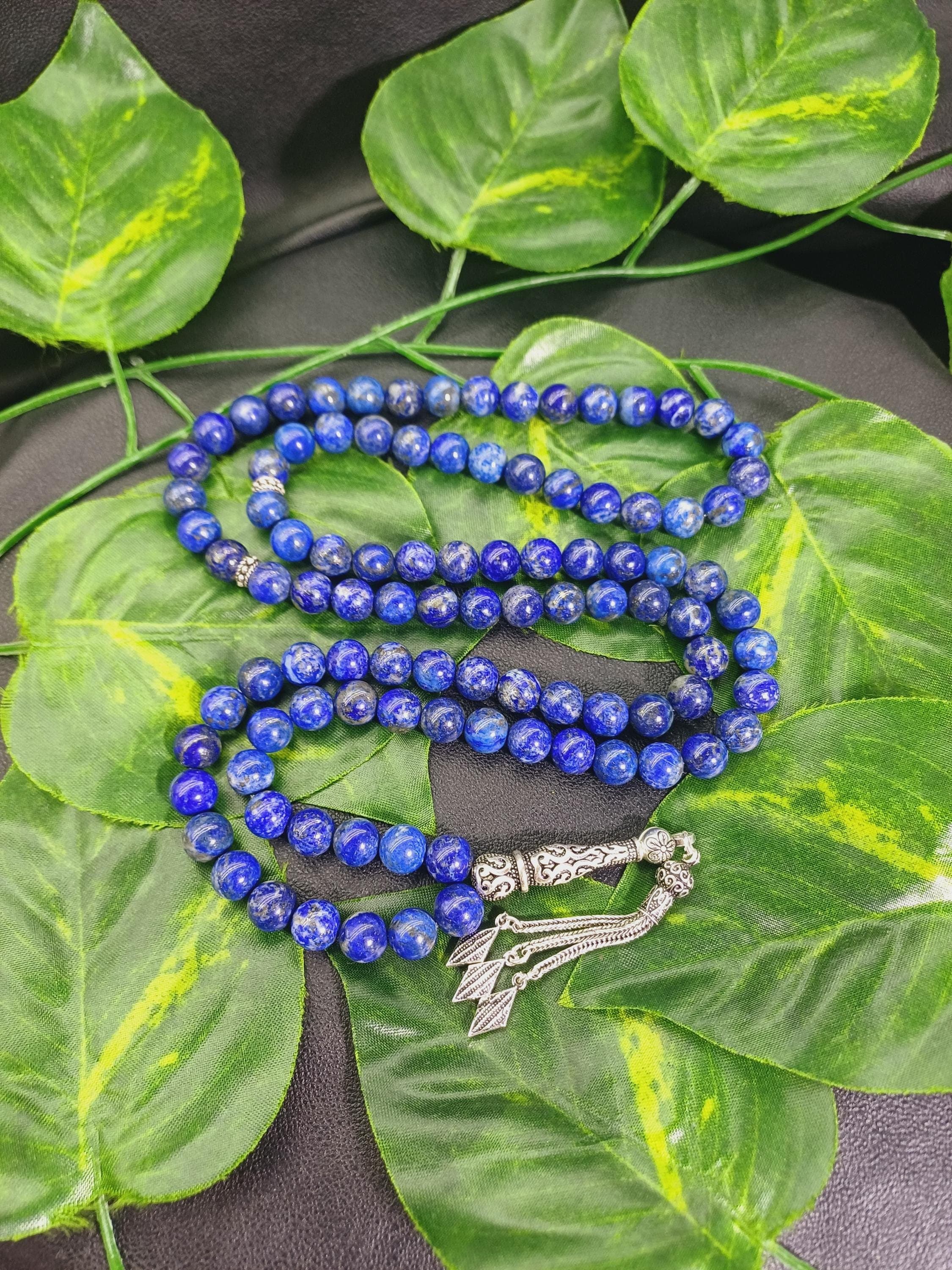 925k Sterling Silver Lapis Lazuli Tasbih: 99-Bead Islamic Prayer Beads - image 5