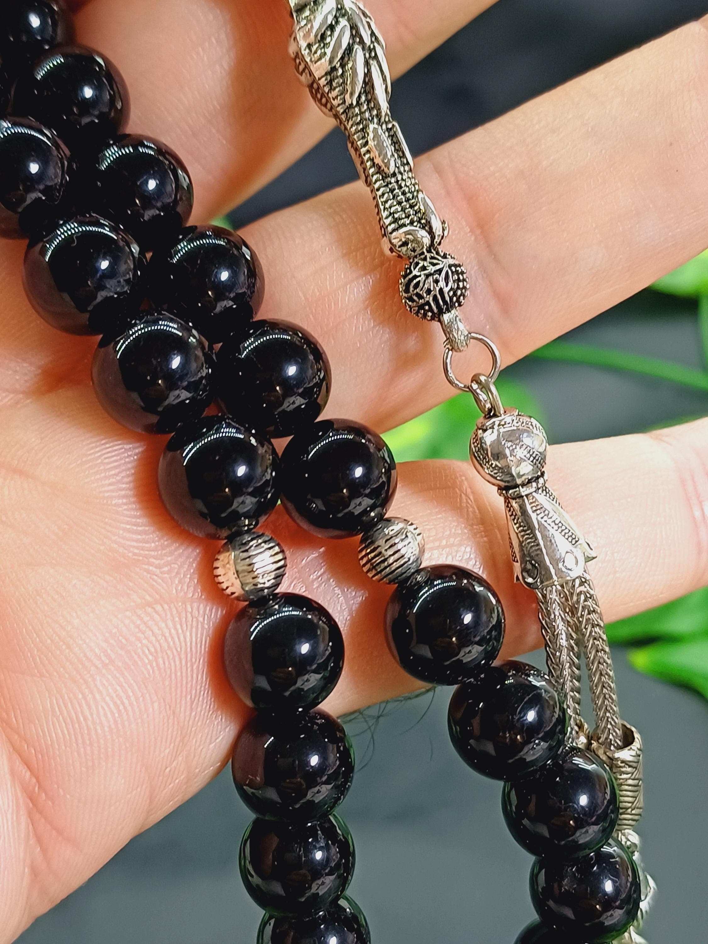 Black Tourmaline Tasbih: 33-Bead Islamic Prayer Beads, 10 mm Rosary - image 5
