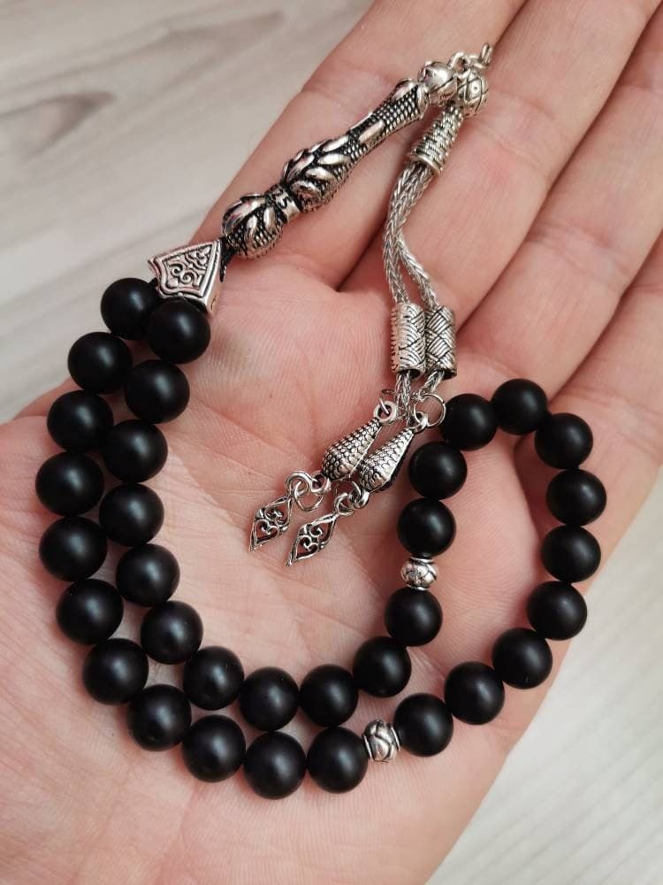 Matte Black Onyx Tasbih: 33 Islamic Prayer Beads