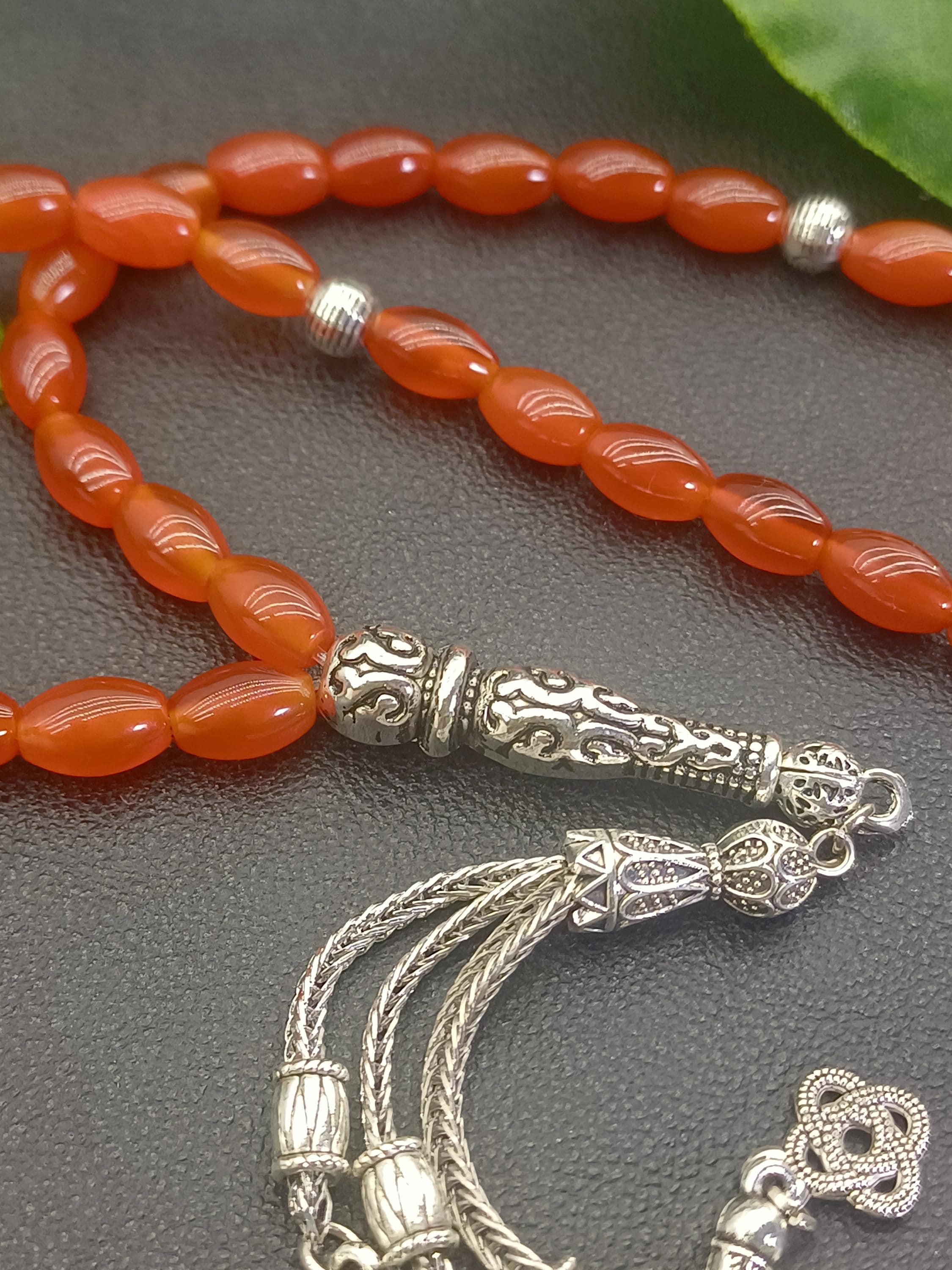 Carnelian Agate Tasbih: Turkish Prayer Beads, 33 Islamic Rosary