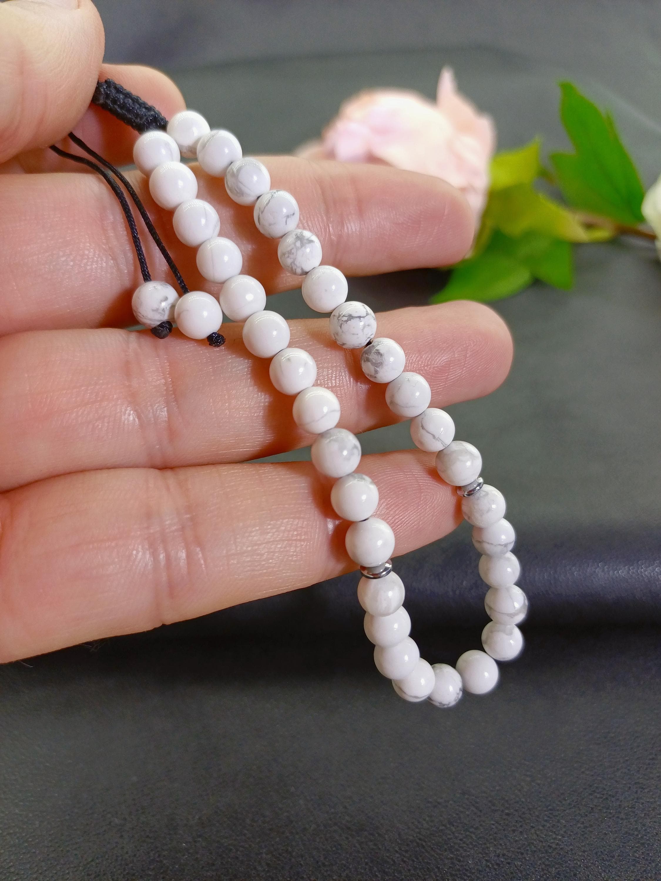 Howlite 33 Bead Tasbih Bracelet, White Gemstone Misbaha