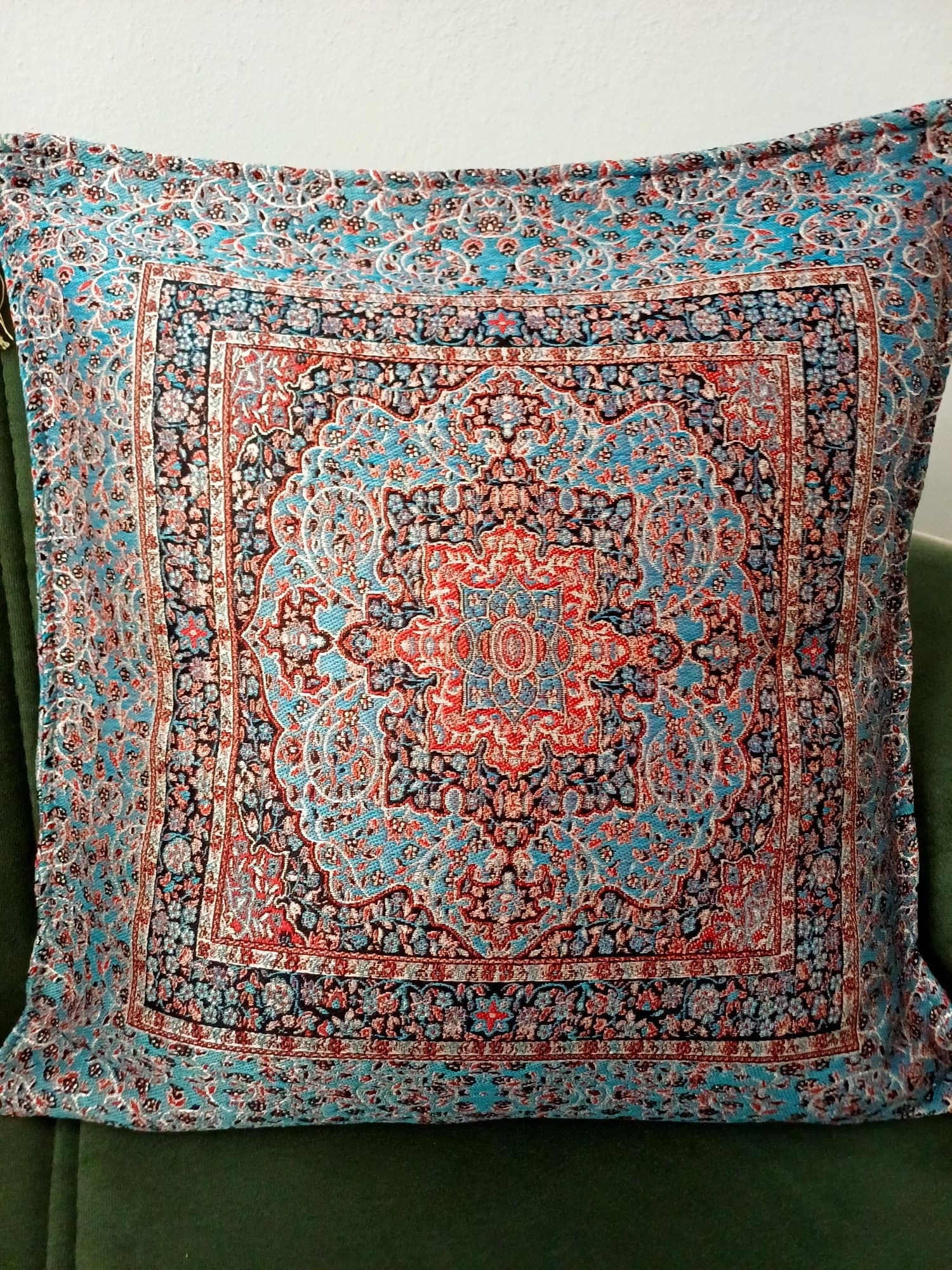 Anatolian Ottoman Pillow, Traditional Turkish Pillow, Blue Rug Patterned Cushion, Kilim Pattern Coach Pillow, Authentic Chenille Pillow - image 4