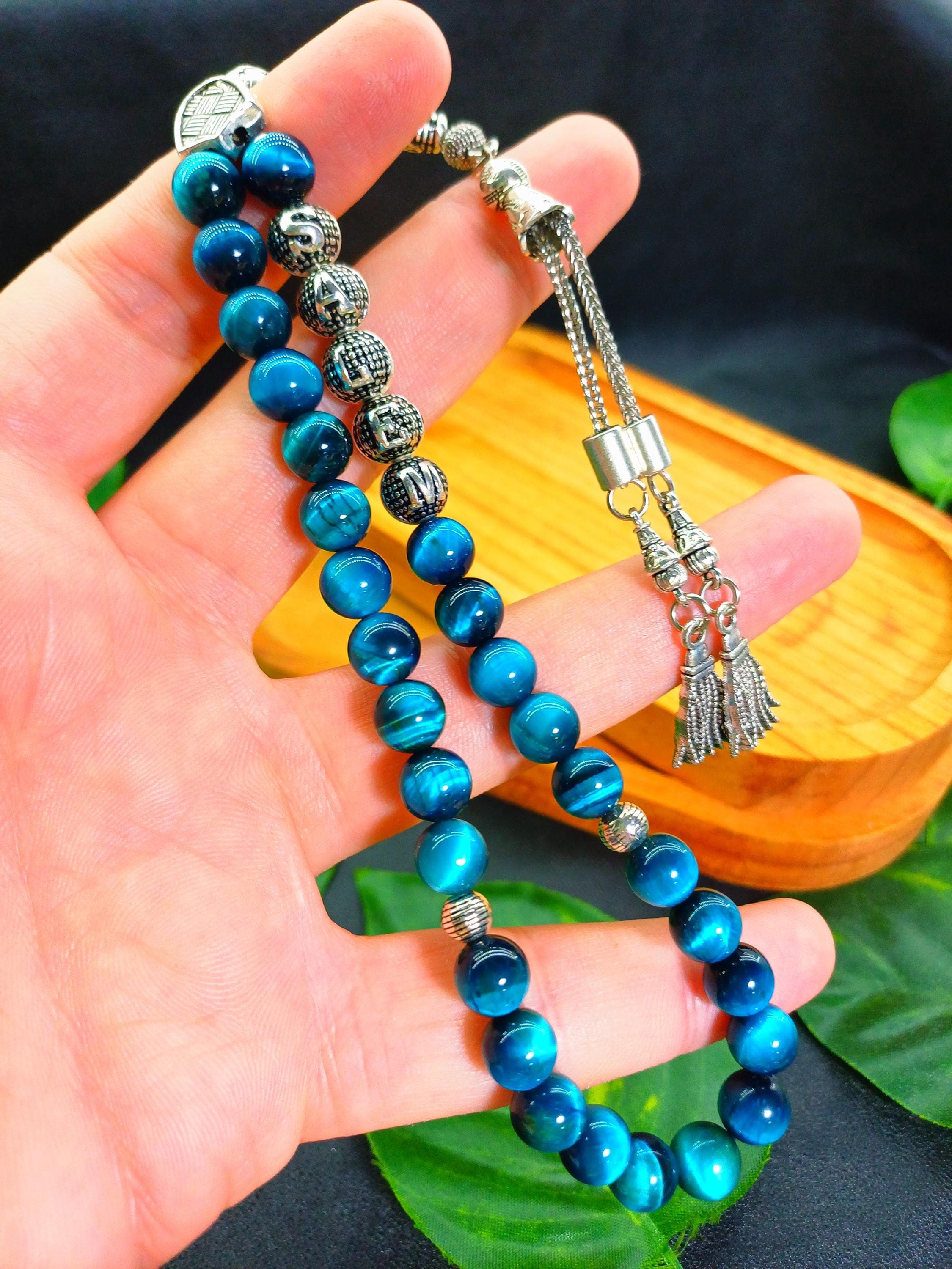 Personalized Blue Tigers Eye Tasbih: Islamic Prayer Beads, Muslim Gift - image 5