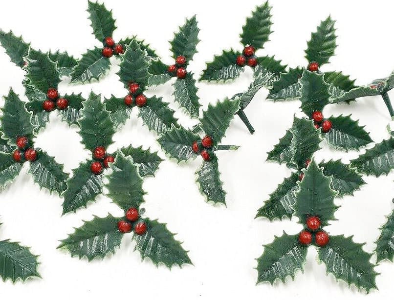 Small plastic holly leaf Christmas cake topper decoration Yule log cupcake 12 x - image 4