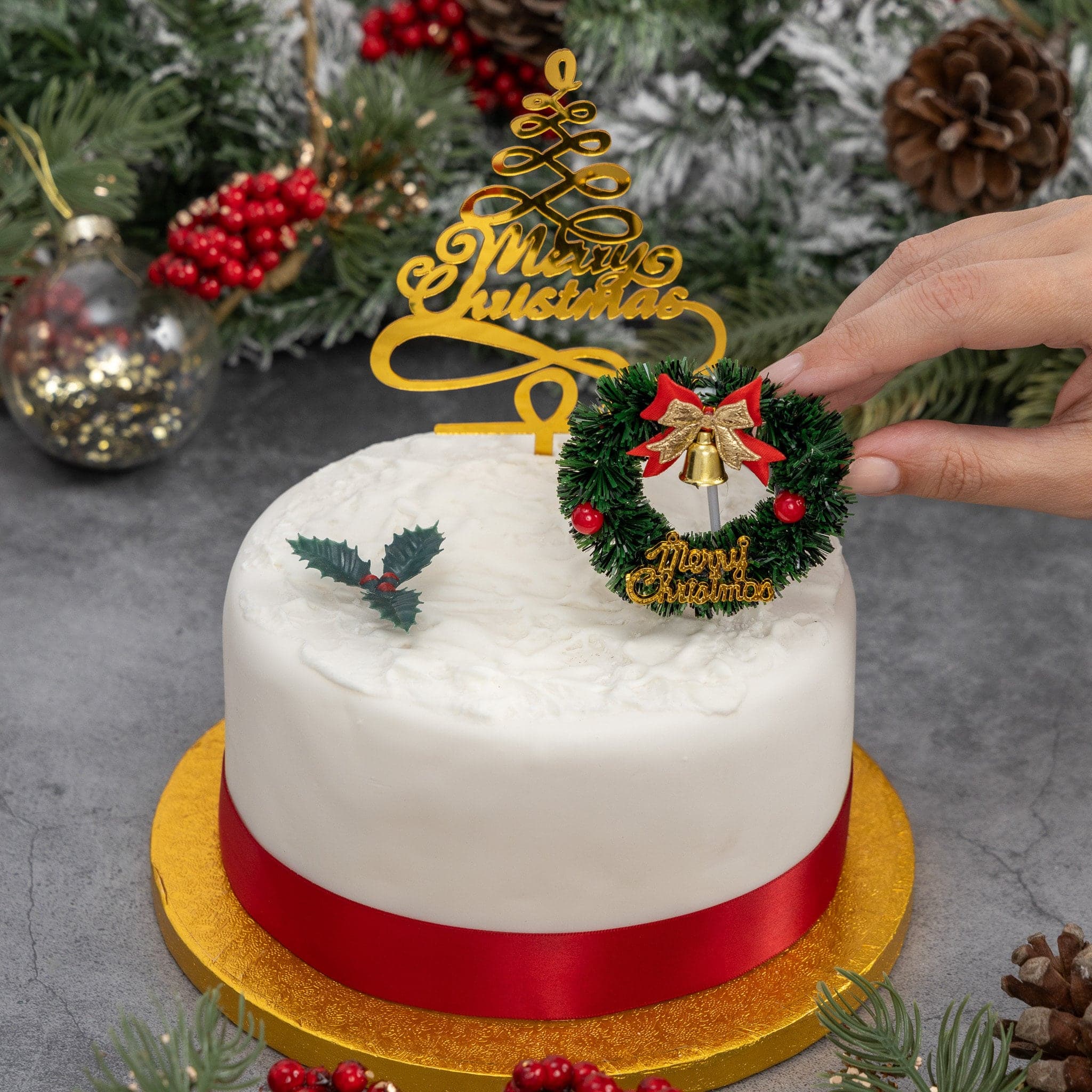 3 piece SET Merry Christmas Cake Decorations yule log cupcake toppers - image 4