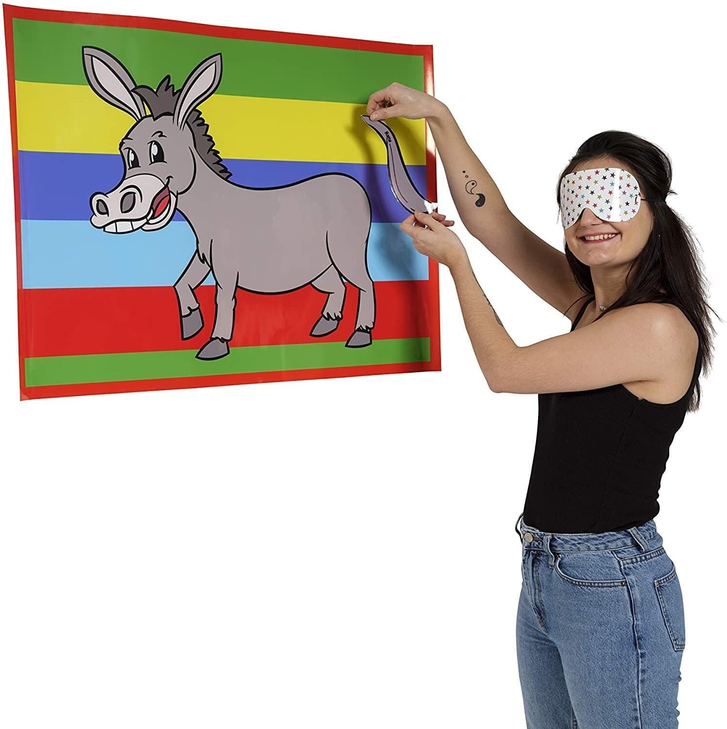 Pin the Tail on the Donkey Party Game A1 Vintage Design with Tail Stickers