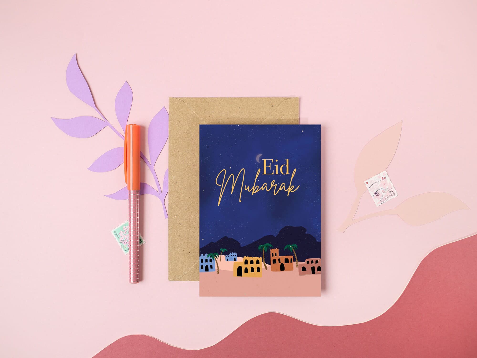 Eid Mubarak Greeting Card: Hand-Painted Arabian Night Design - image 4