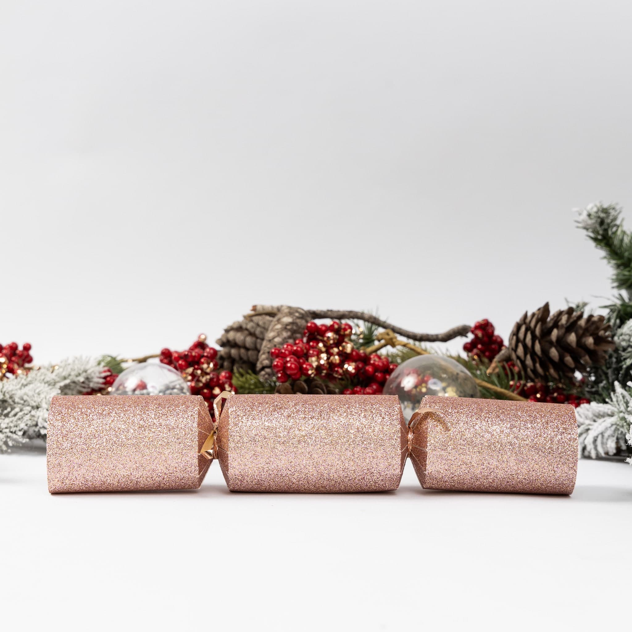 12 Make Your Own Christmas Cracker kit Crackers Hats Snaps ROSE GOLD GLITTER - image 3