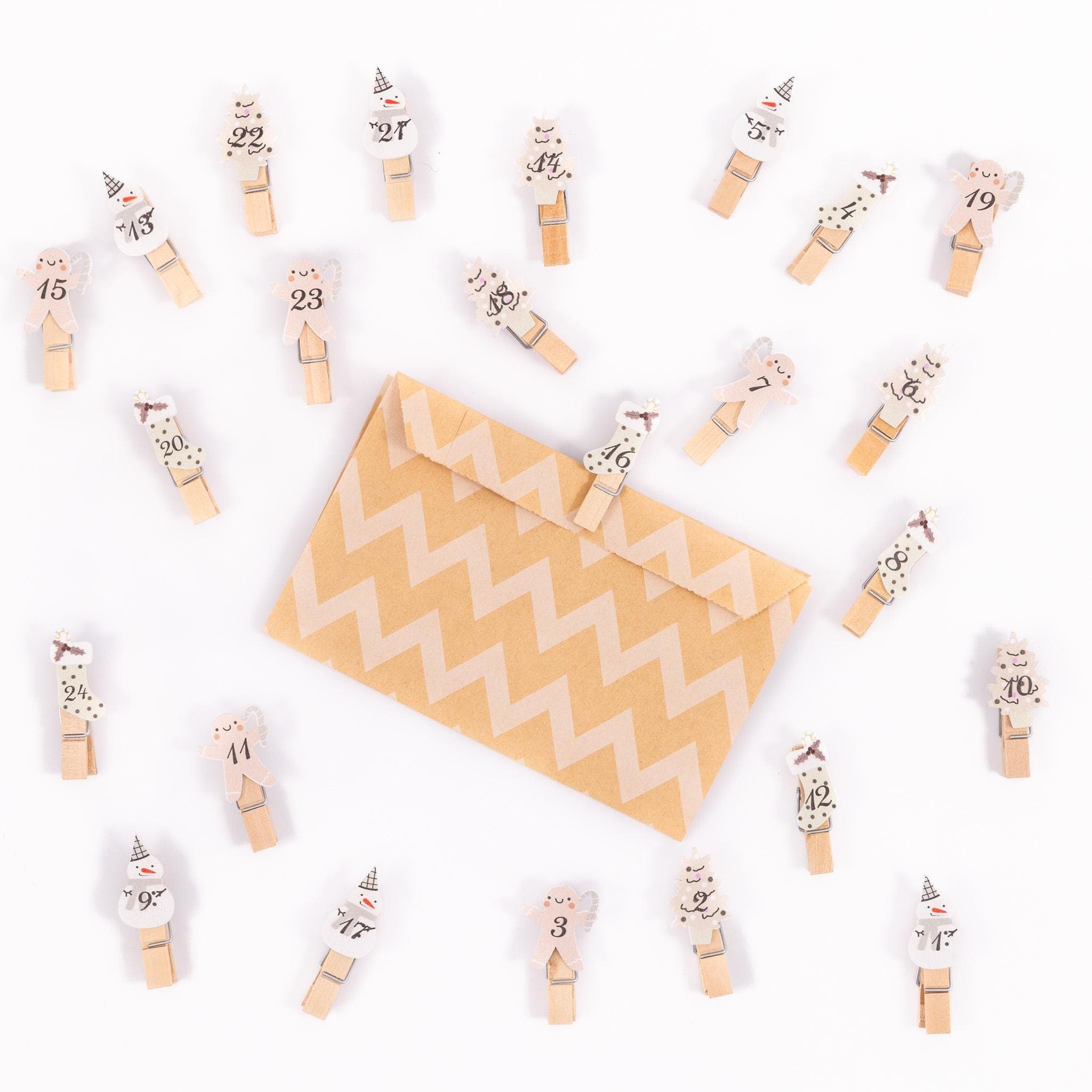 24 Advent Calendar Pegs Numbered Make Your Own Calendar Craft Pink Stockings - image 5